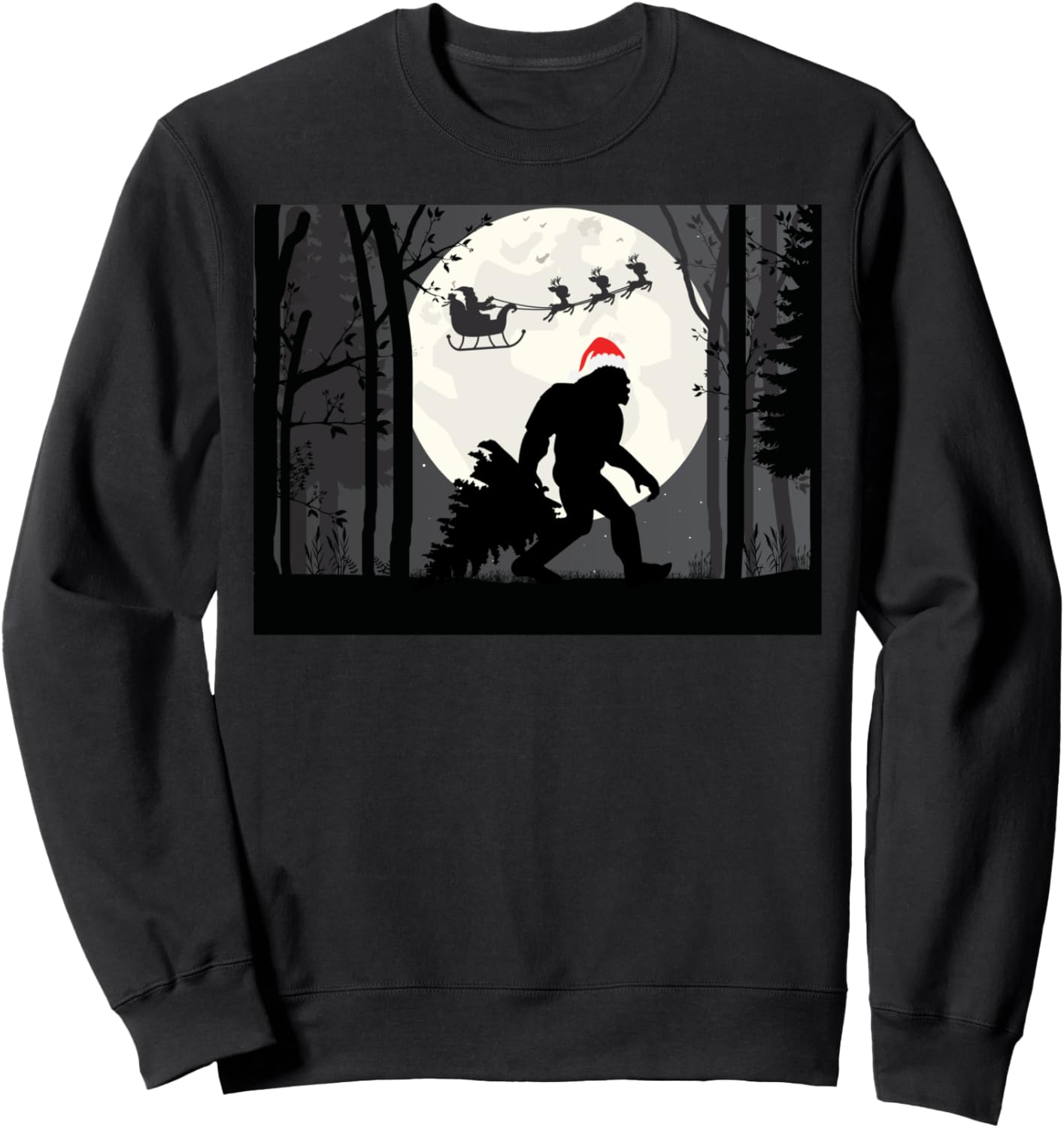 Funny Christmas Big Foot With Santa In the Forrest Sweatshirt