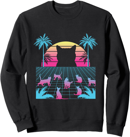 Cats Sunset Silhouettes Retro Japanese Vaporwave Style Sweatshirt