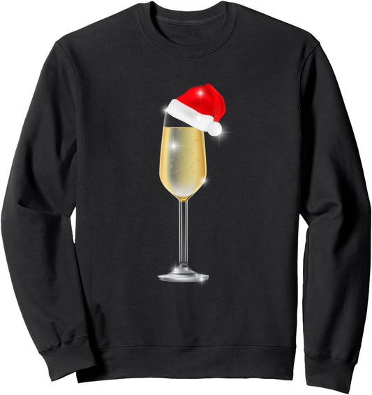 Christmas Champagne Cool Drink Glass Santa Hat Sweatshirt