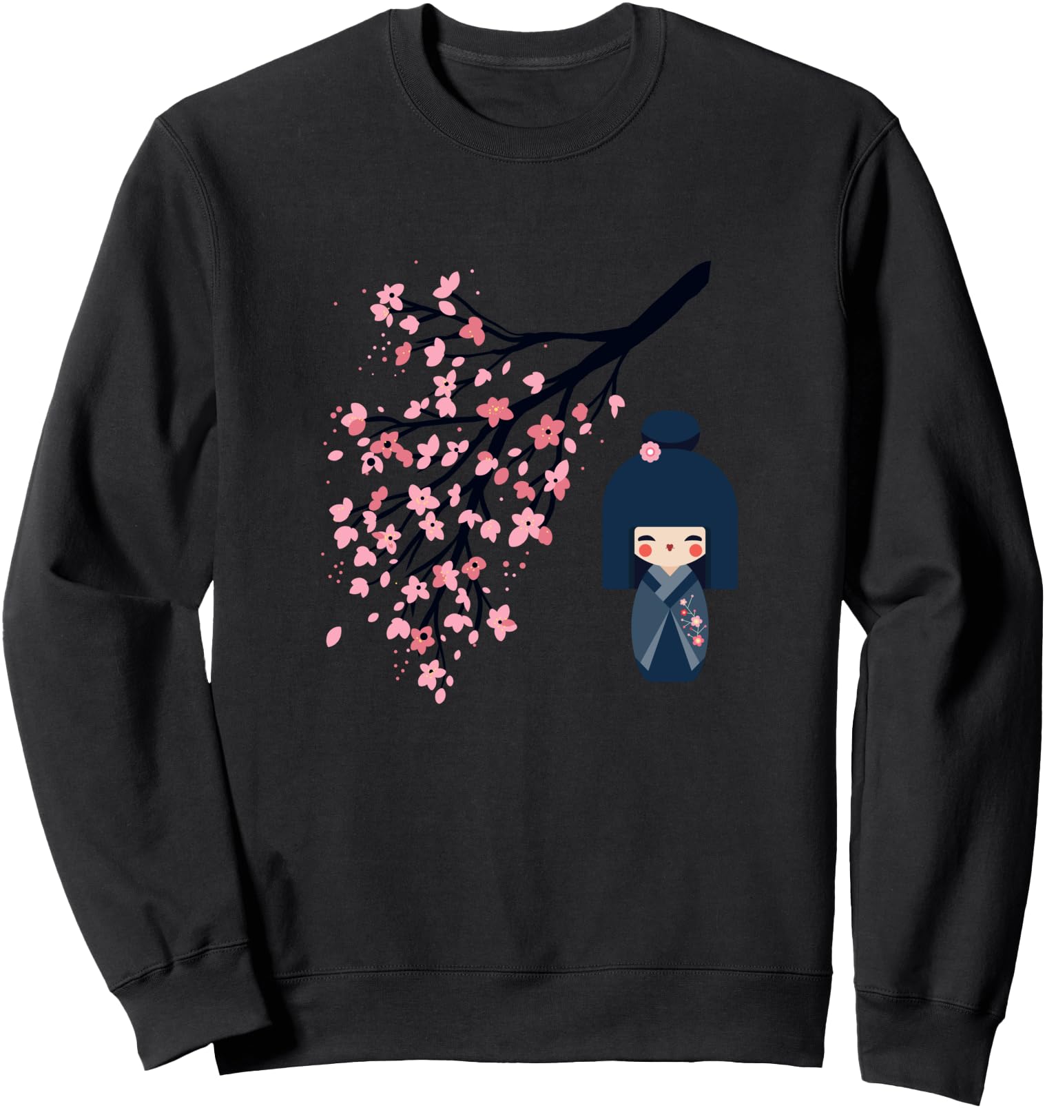 Usaburo Kokeshi doll and Japanese Sakura Cherry Blossom Sweatshirt