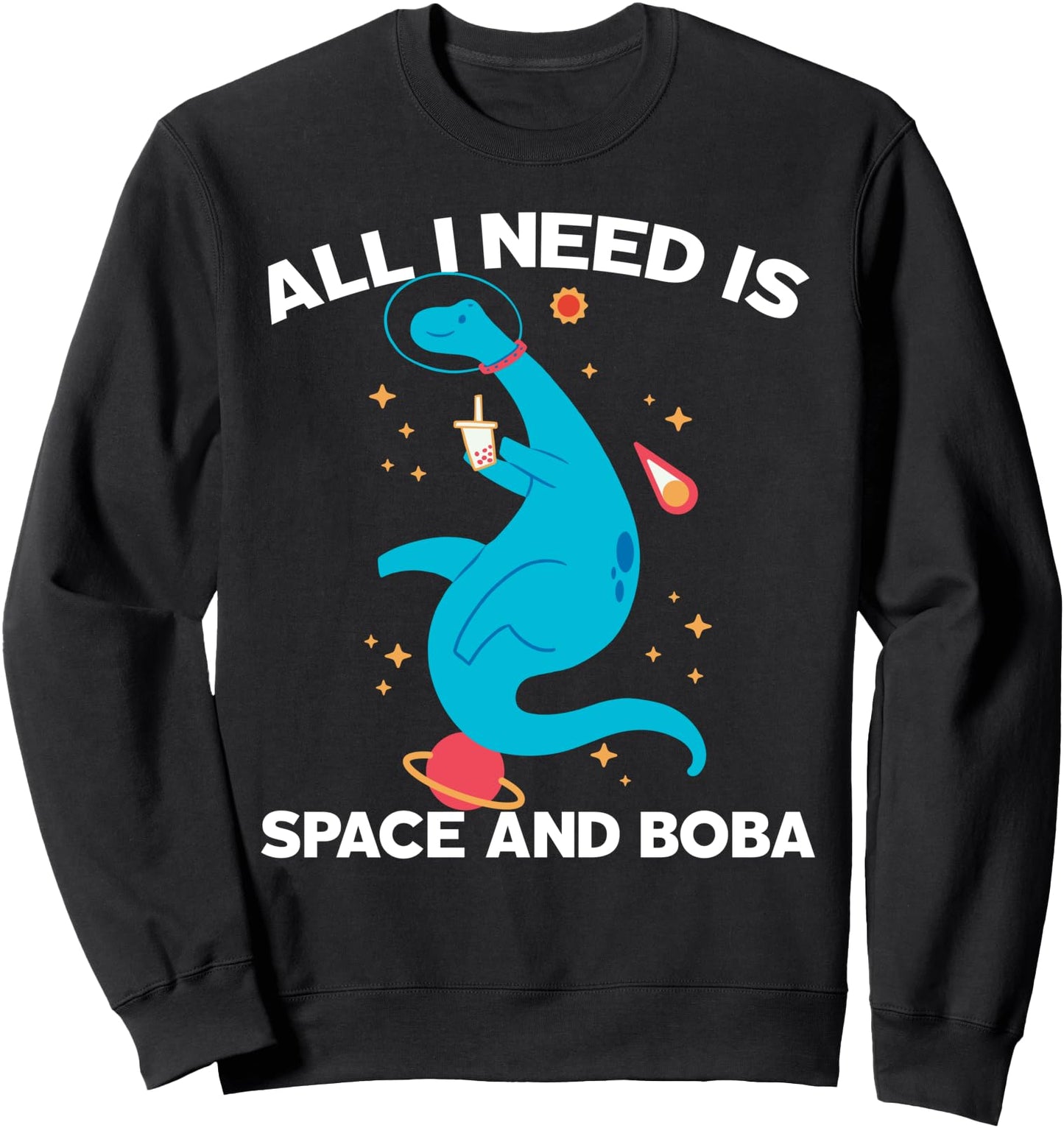 Boba Dinosaurs drinking bubble tea in space Kawaii Japanese Sweatshirt