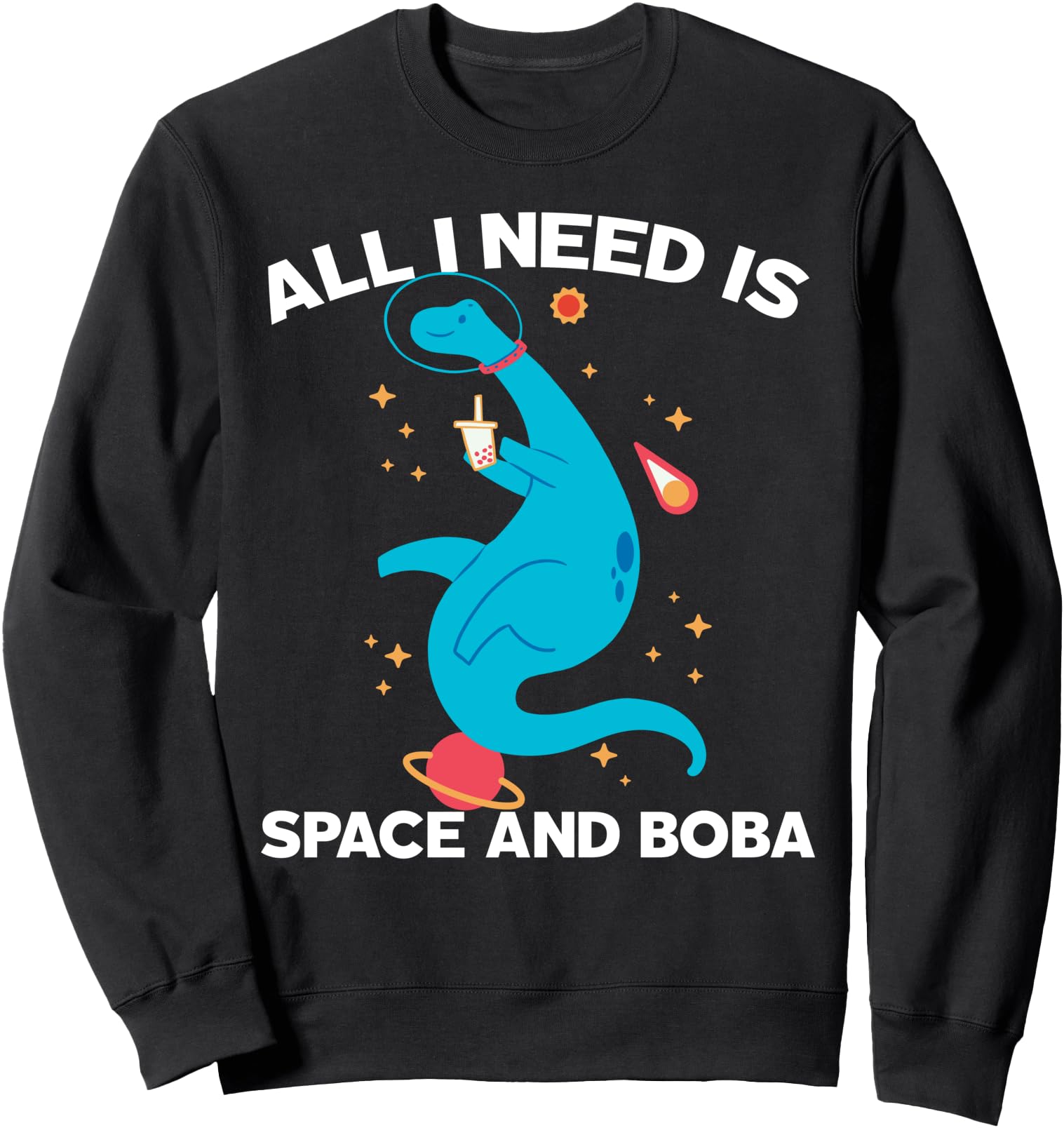 Boba Dinosaurs drinking bubble tea in space Kawaii Japanese Sweatshirt