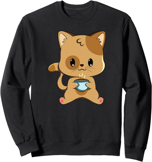 Cat Drinking Coffee Kawaii Anime Japanese Sweatshirt