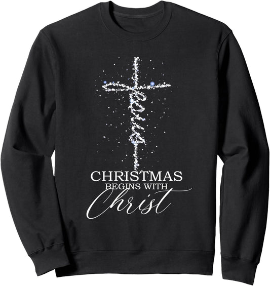 Christmas begins with Christ Jesus Faithful Christian Light Sweatshirt