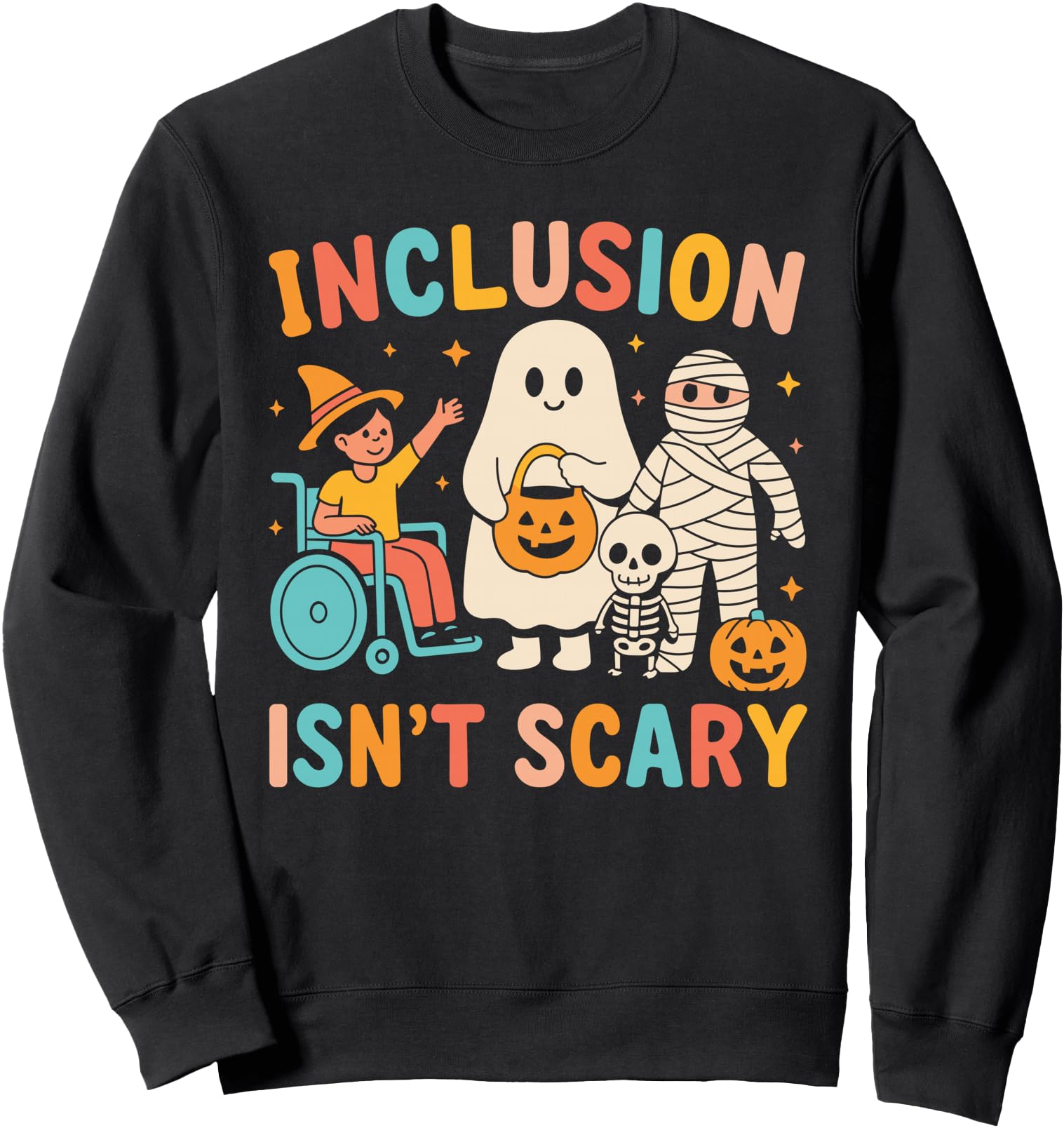 Inclusion Isn't Scary Teacher Skeleton Ghost Cute Halloween Sweatshirt