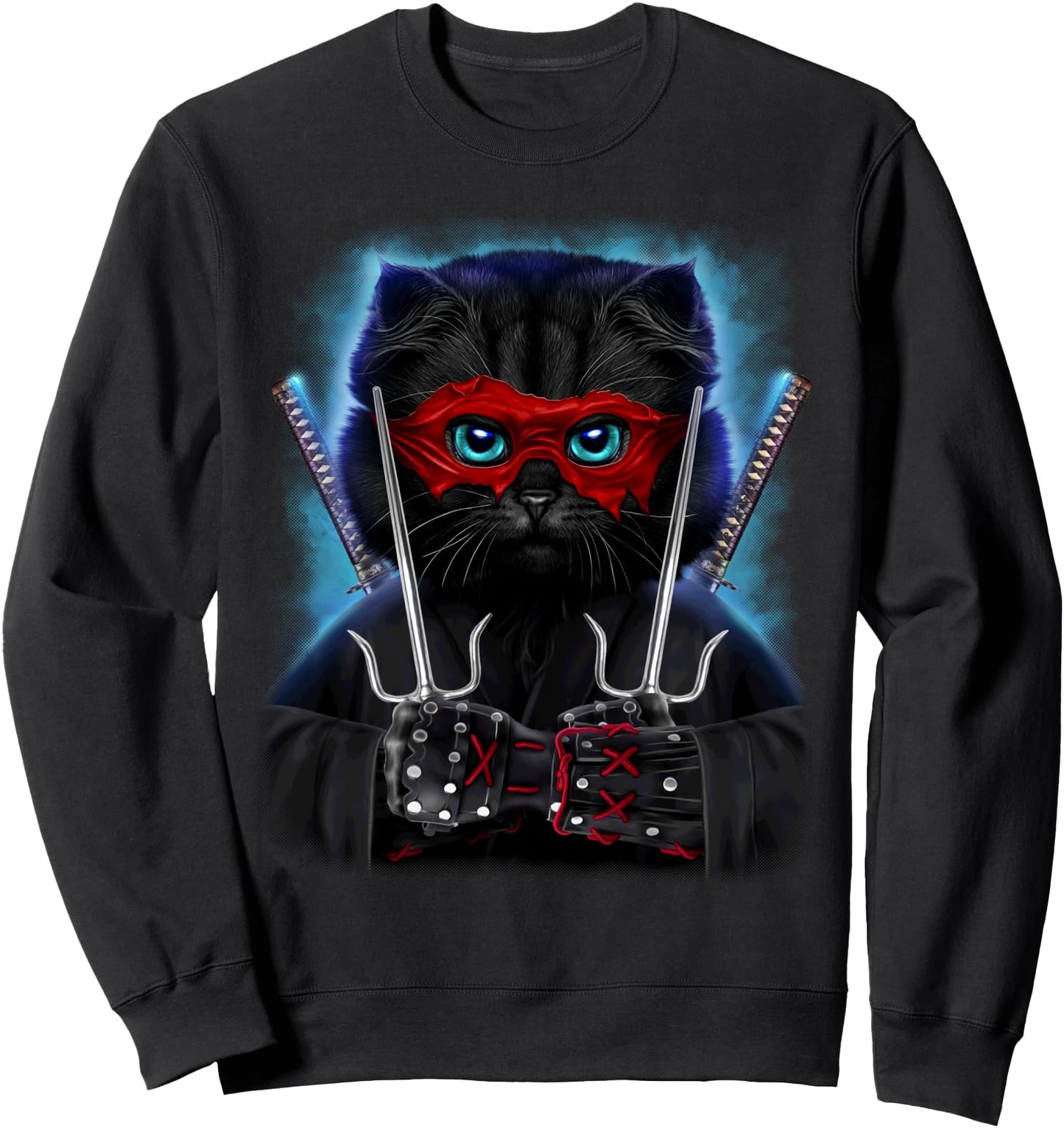Fluffy Black Cat as Japanese Shinobi Ninja Warrior Sweatshirt