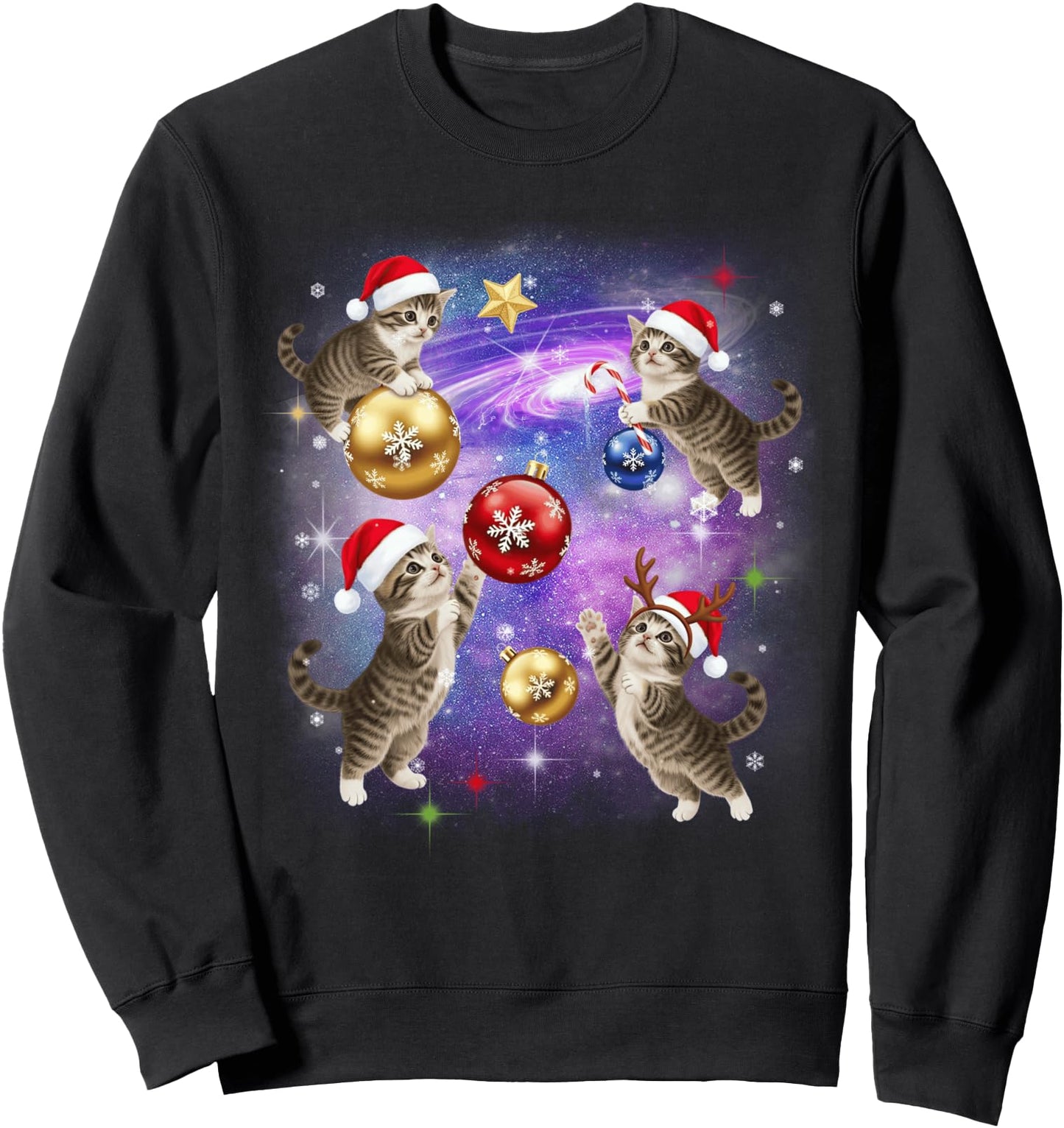 Christmas Cat In Space Meowy Xmas Ornaments Kitty Lover Sweatshirt