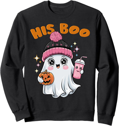 Her Boo His Boo Funny Ghost Matching Couples Halloween 2025 Sweatshirt