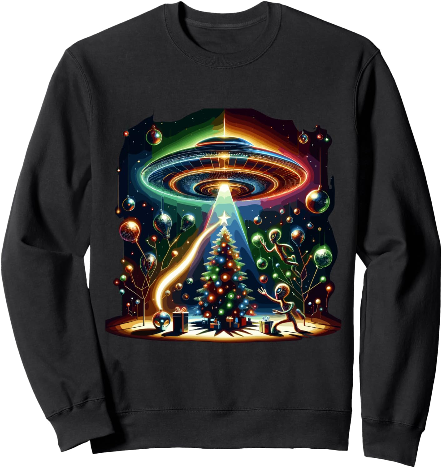 UFO Christmas Celebration - Festive Alien Vector Sweatshirt