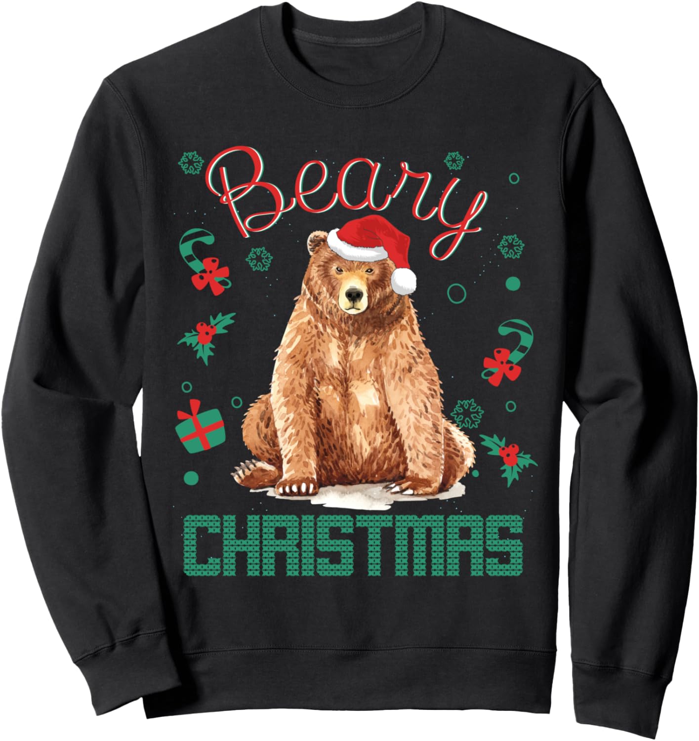 Beary Christmas Brown Grizzly Bear Santa Hat Men Women Kids Sweatshirt