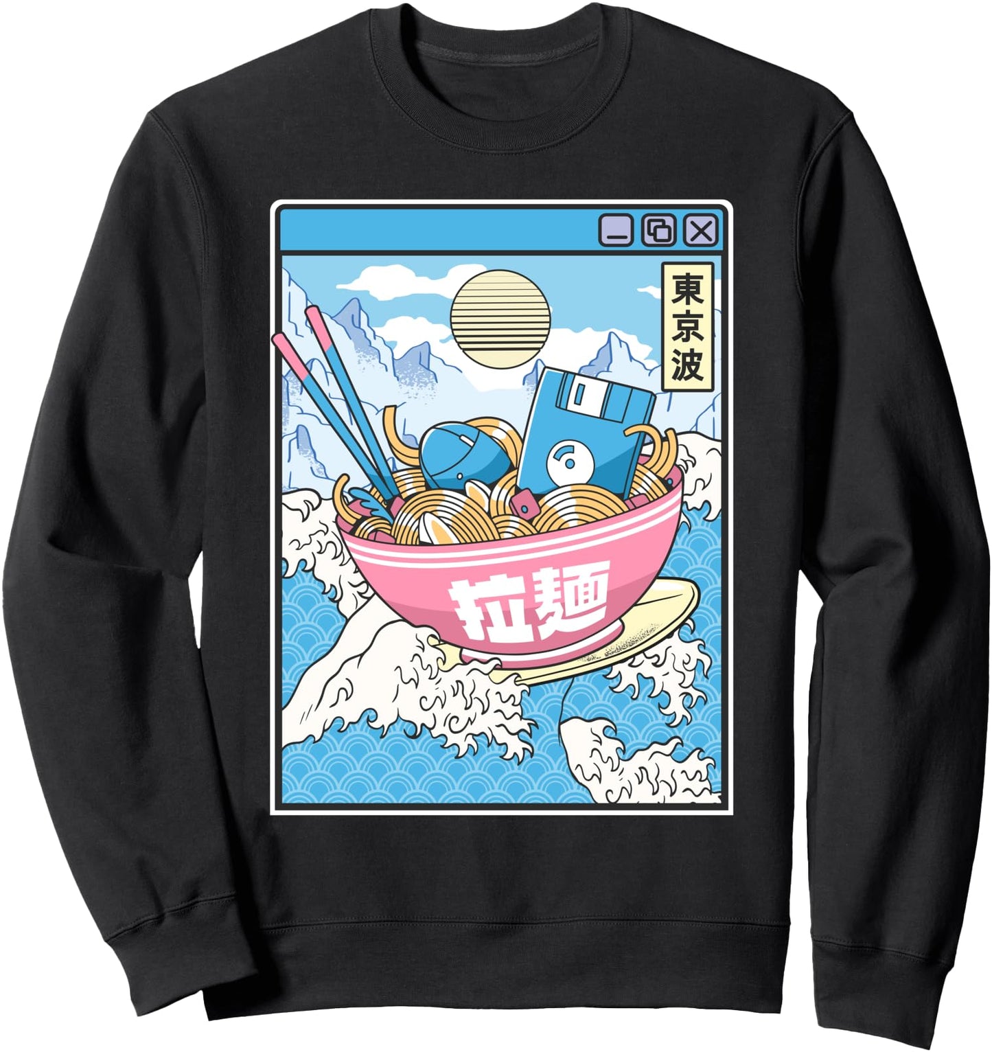 Digital Ramen Bowl Surfing Japanese Waves Kawaii Vaporwave Sweatshirt