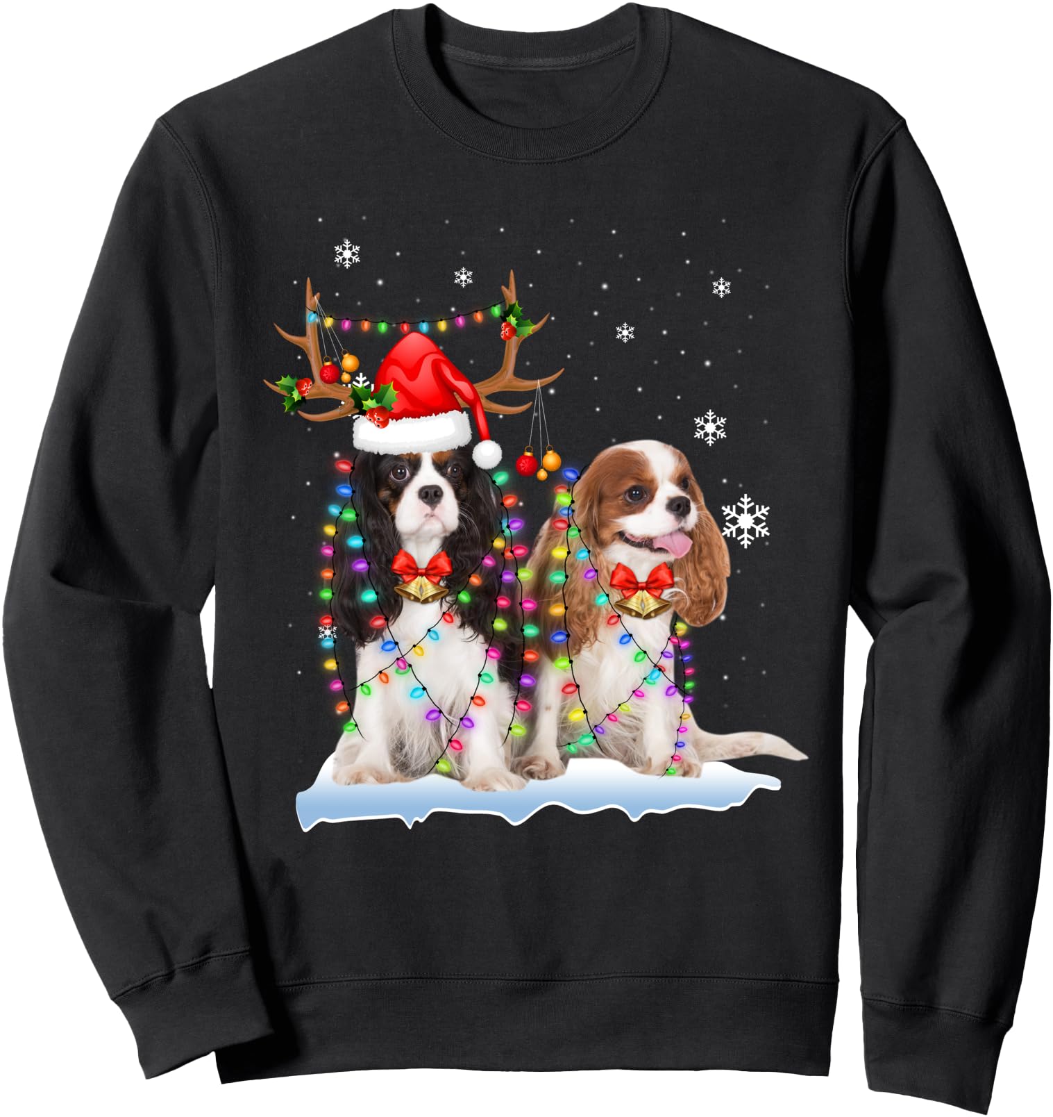 Cavalier King Charles Spaniel Christmas Tree Lights Reindeer Sweatshirt