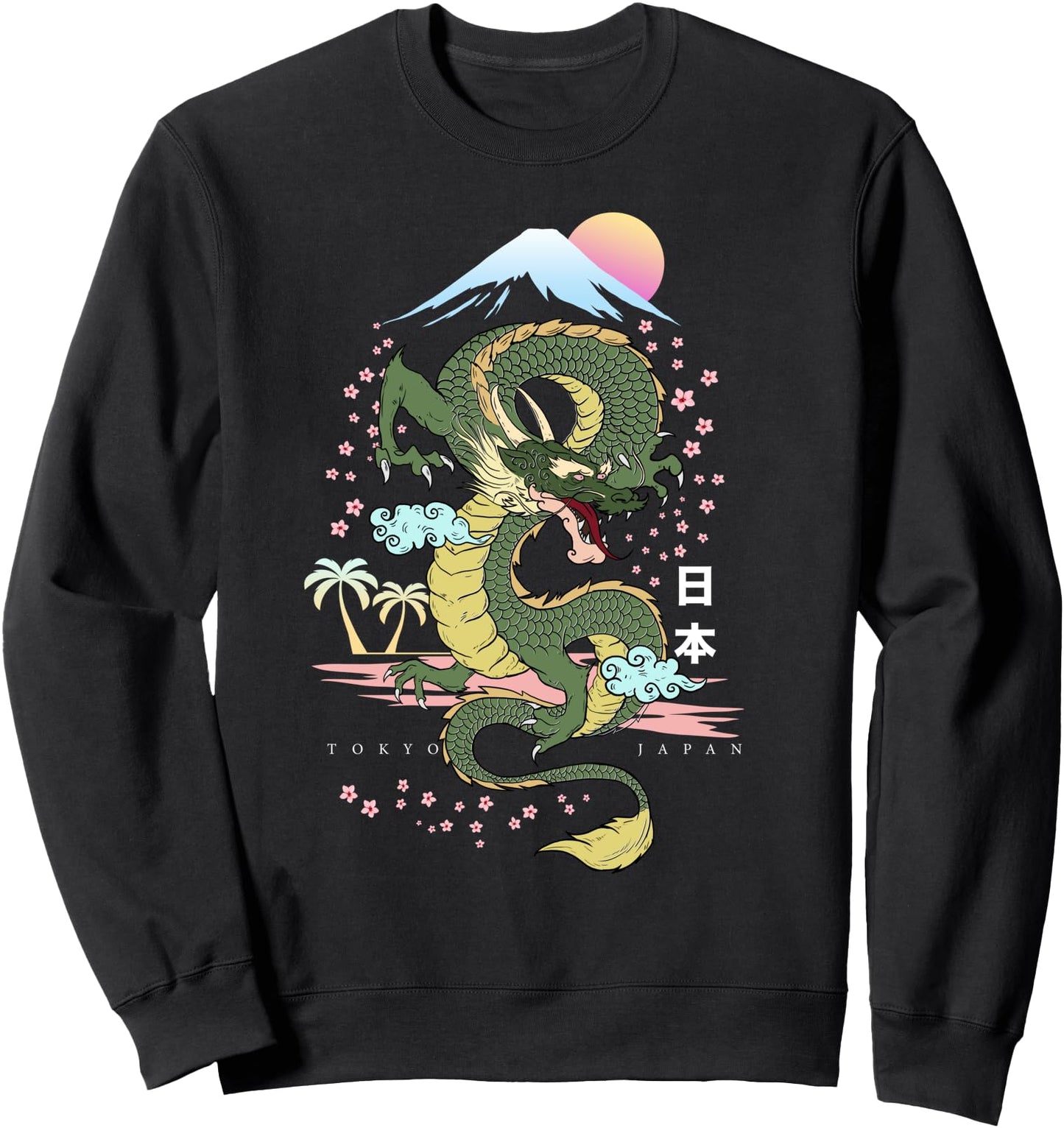 Tokyo Japan Dragon & Mt Fuji With Japanese Kanji Calligraphy Sweatshirt