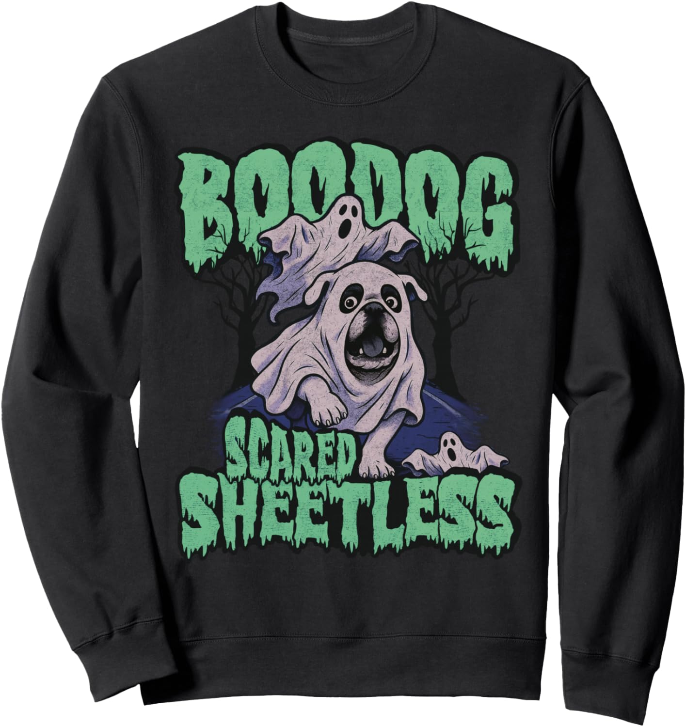 Funny Scared English Bulldog Halloween, Boodog Ghost Dog Mom Sweatshirt
