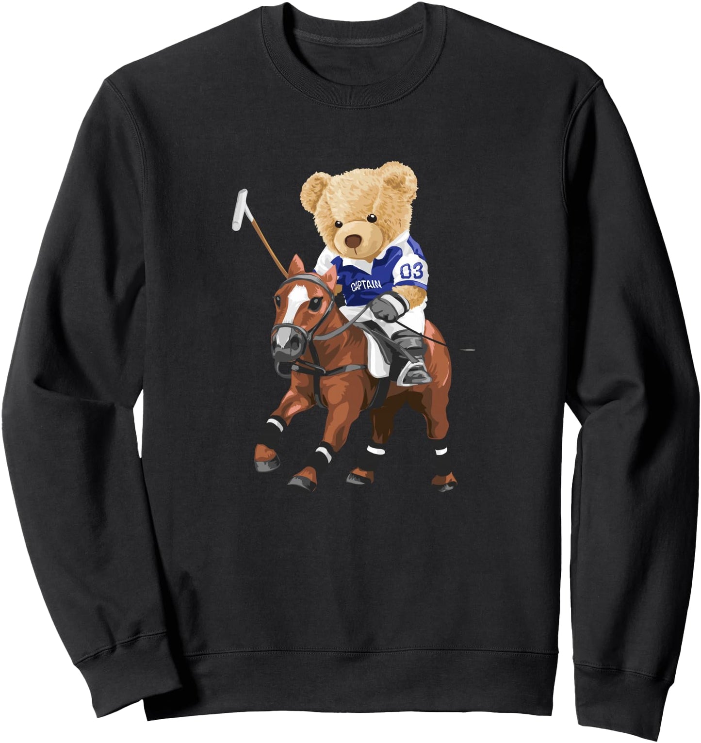 Cool Teddy Bear Playing Horse Polo Game Illustration Graphic Sweatshirt