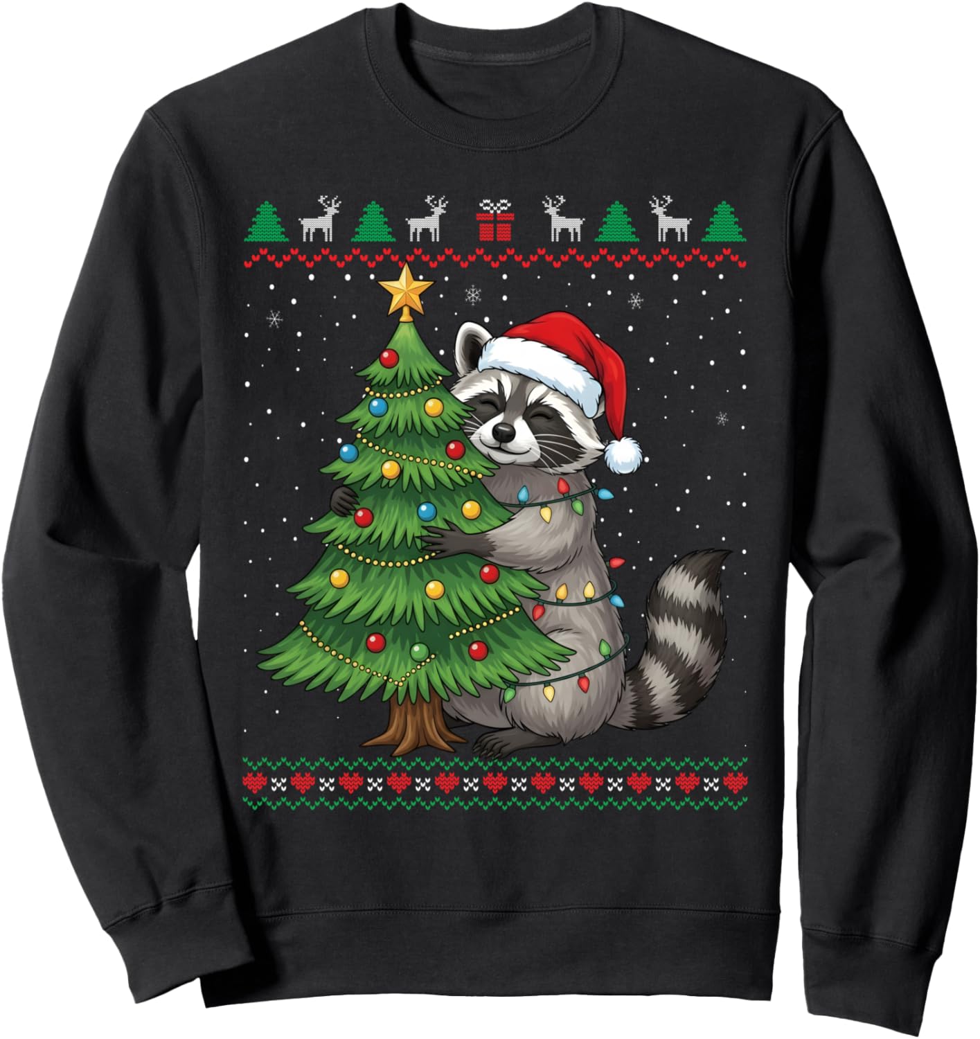 Cute Raccoon Hugging Christmas Tree Funny Ugly Sweater Sweatshirt