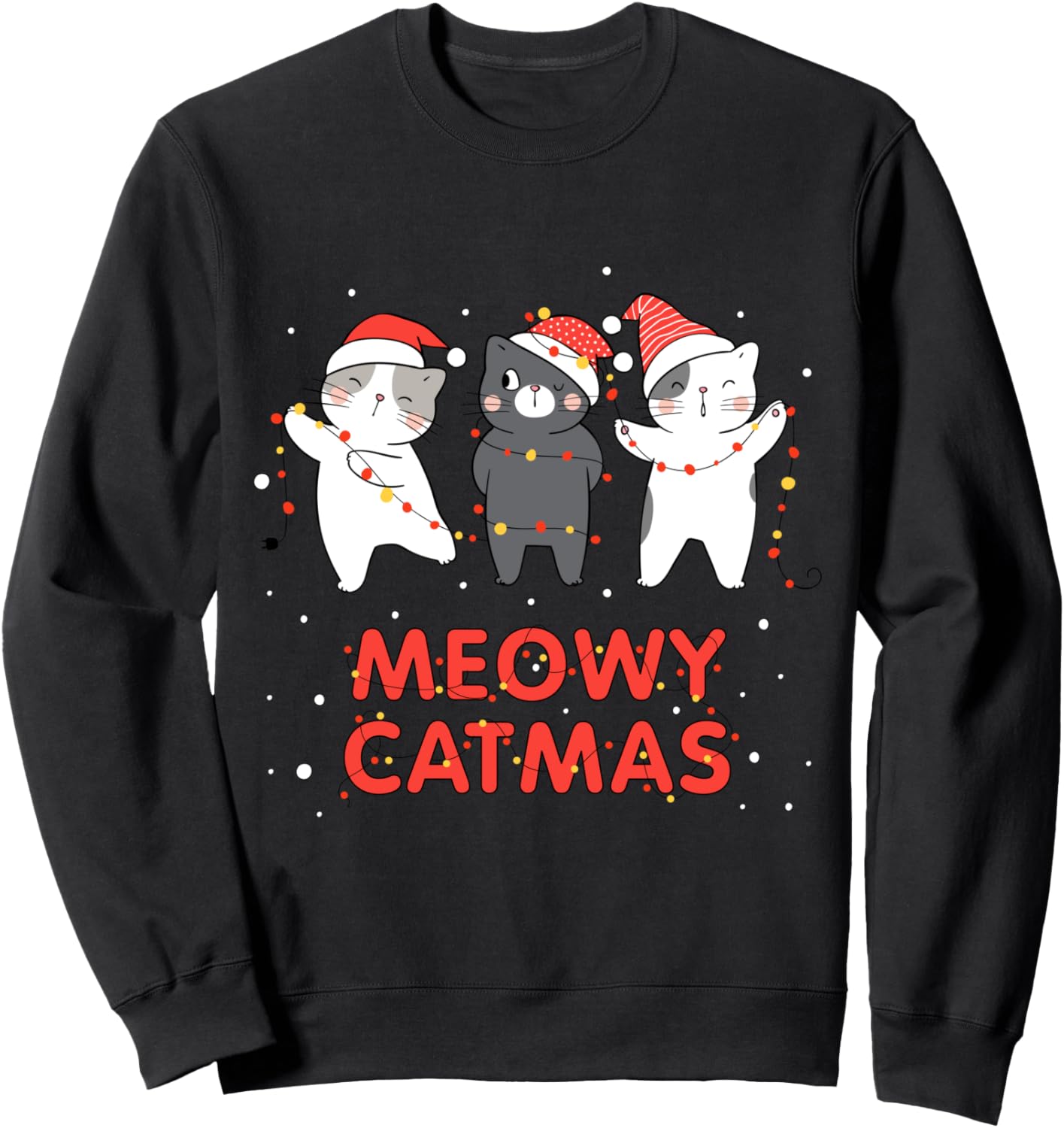 Meowy Catmas Xmas Novelty Cat Lover Christmas Lights Sweatshirt