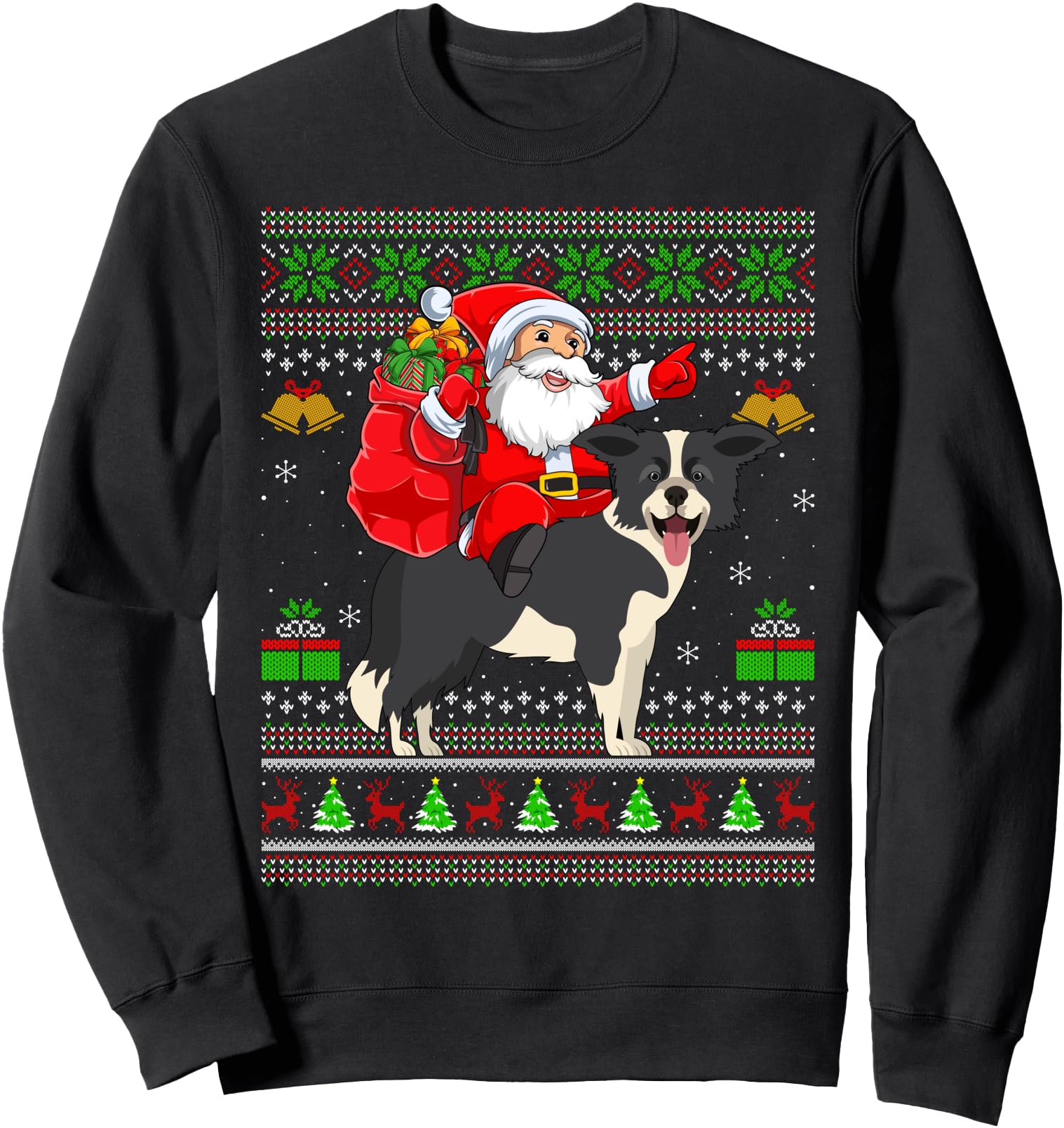 Ugly Xmas Sweater Santa Riding Border Collie Dog Christmas Sweatshirt