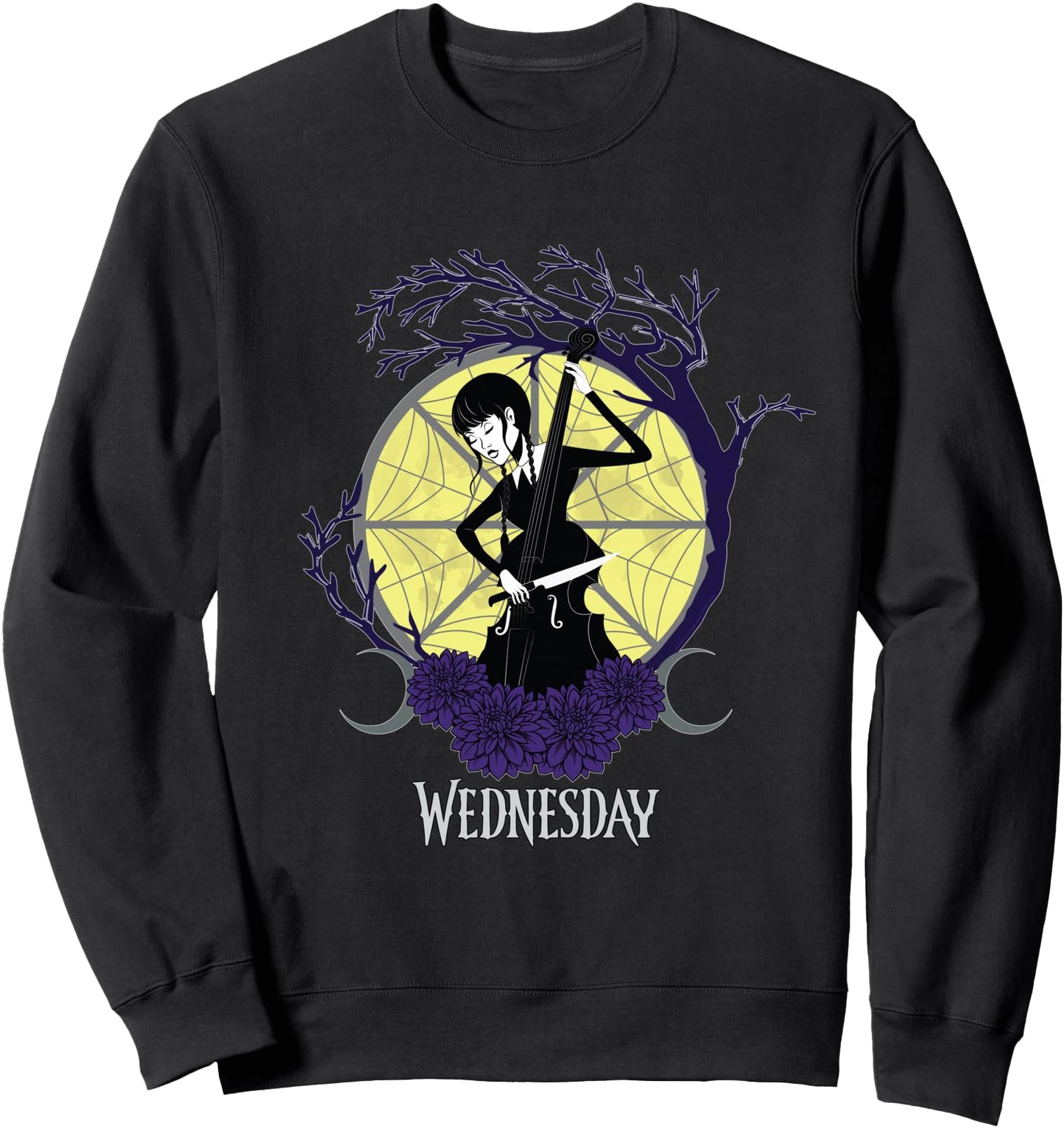 Wednesday Playing Celo With Glass Window Sweatshirt