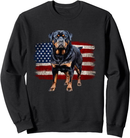 All-American Rottweiler with USA Flag Sweatshirt