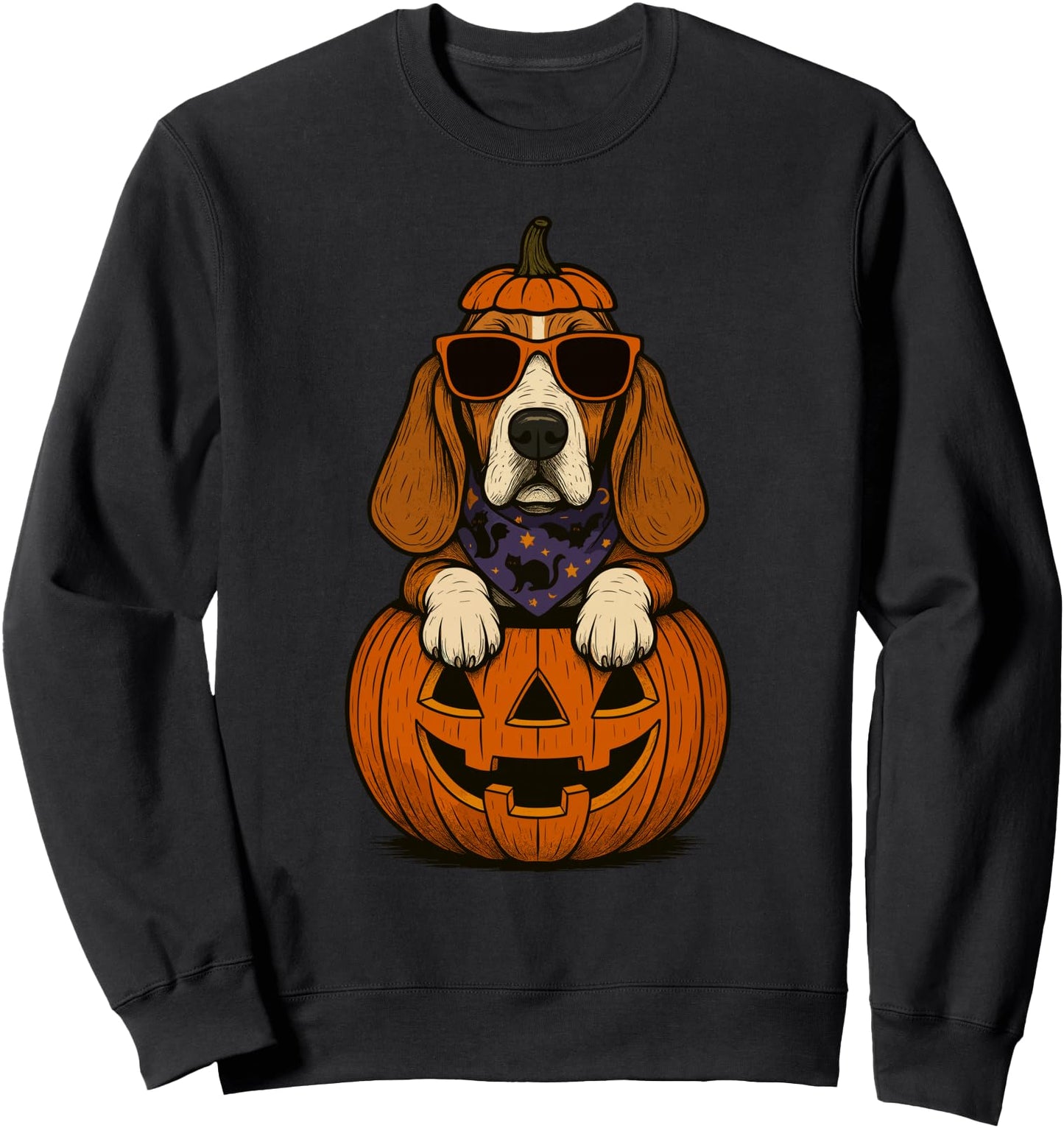 Spooky Basset Hound Pumpkin Halloween Dog Lover Sweatshirt