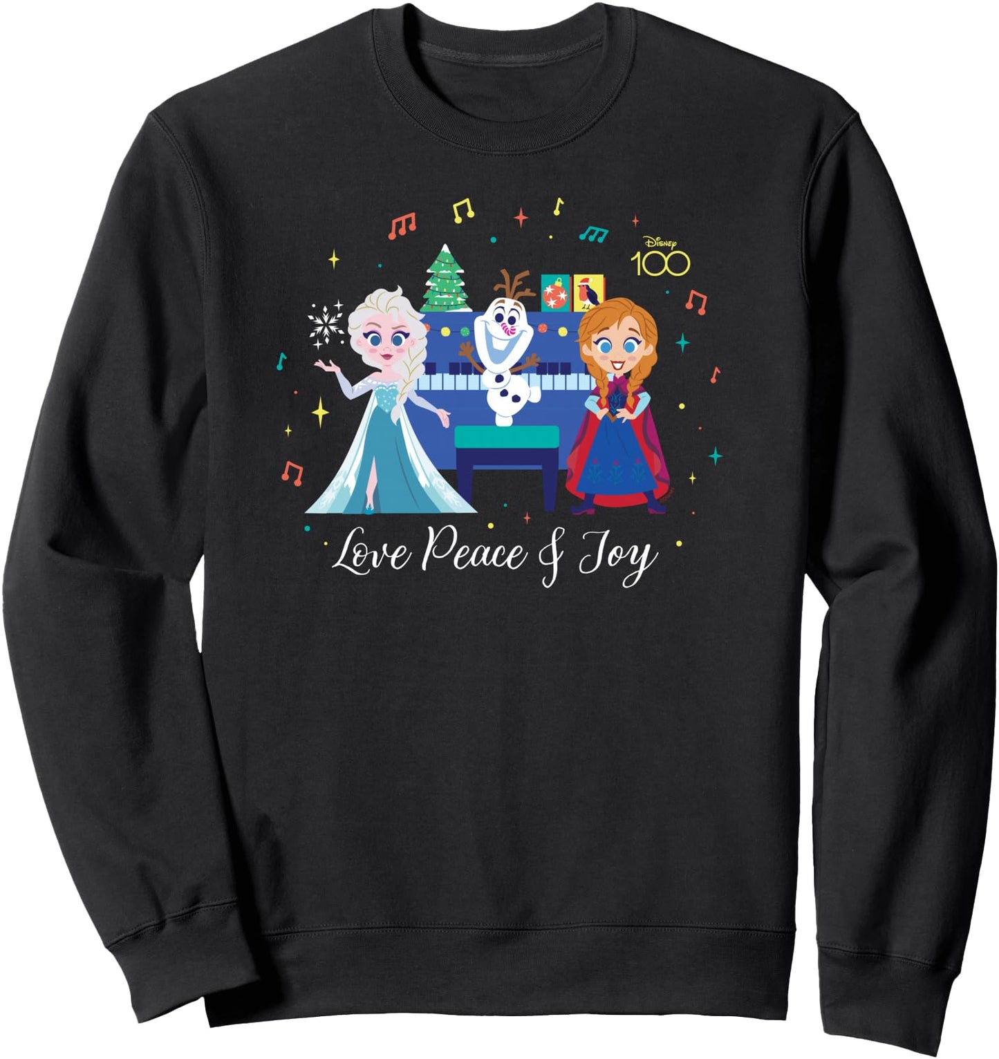 Disney 100 Frozen Christmas Elsa Anna Olaf Love Peace & Joy Sweatshirt