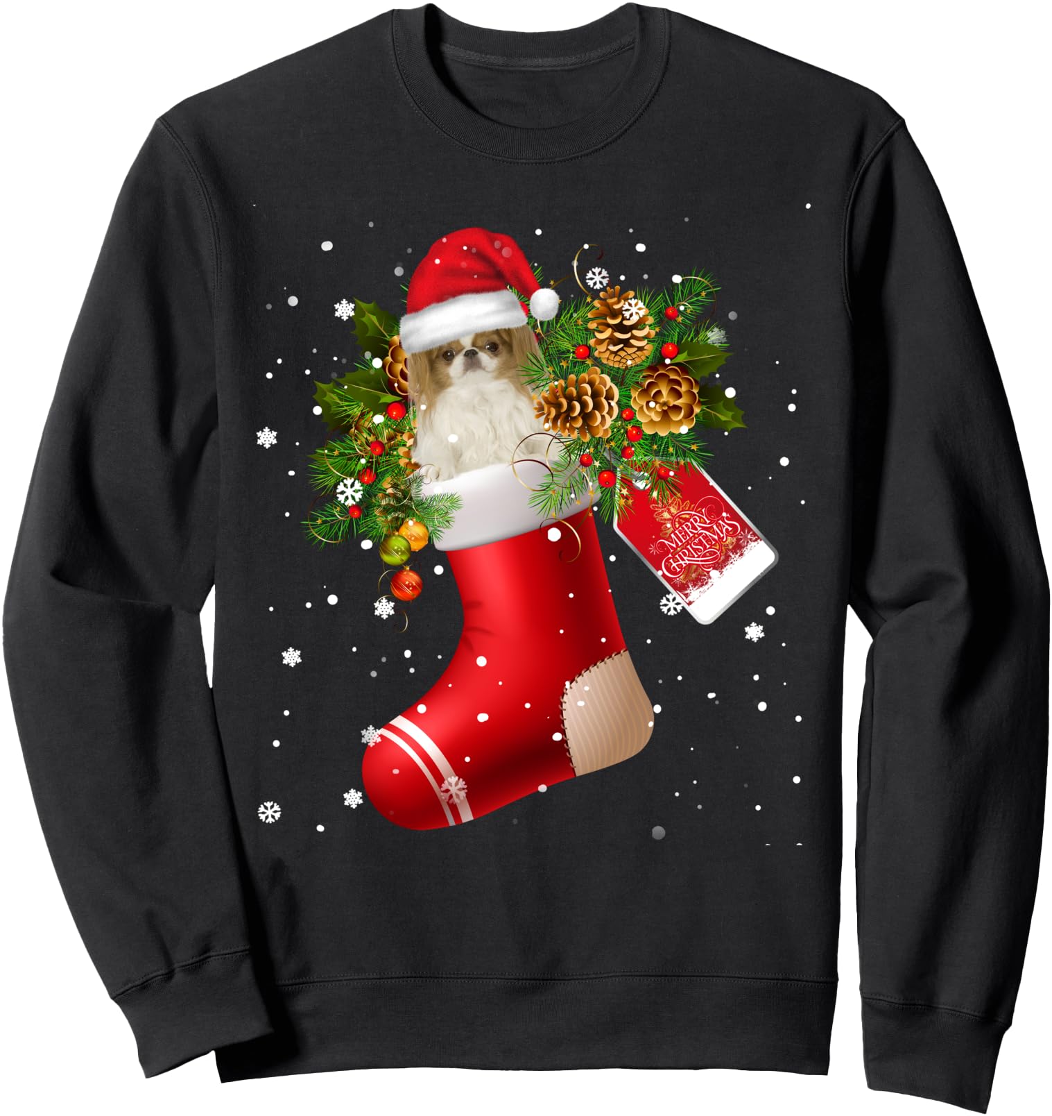 Santa Japanese Chin In Christmas Sock Pajama Sweatshirt