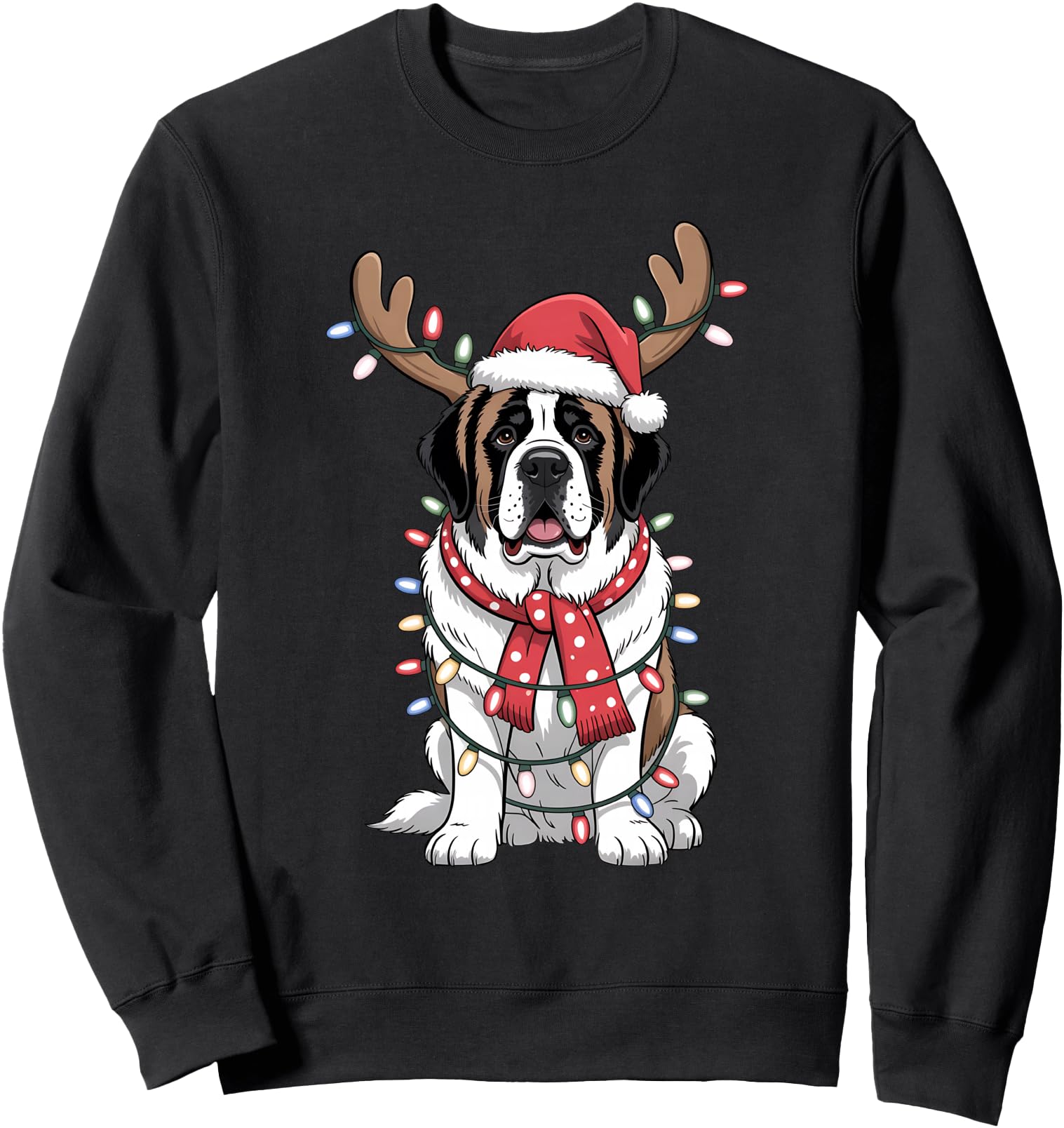 Christmas Saint Bernard Dog Santa Reindeer Xmas Lights Sweatshirt