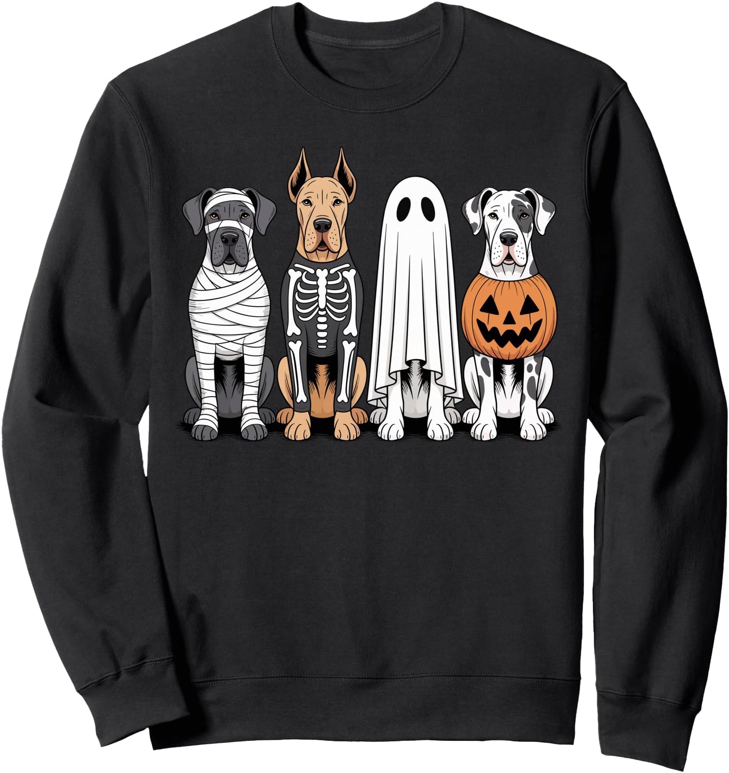 Spooky Ghost Great Dane Pumpkin Halloween Dog Skeleton Sweatshirt