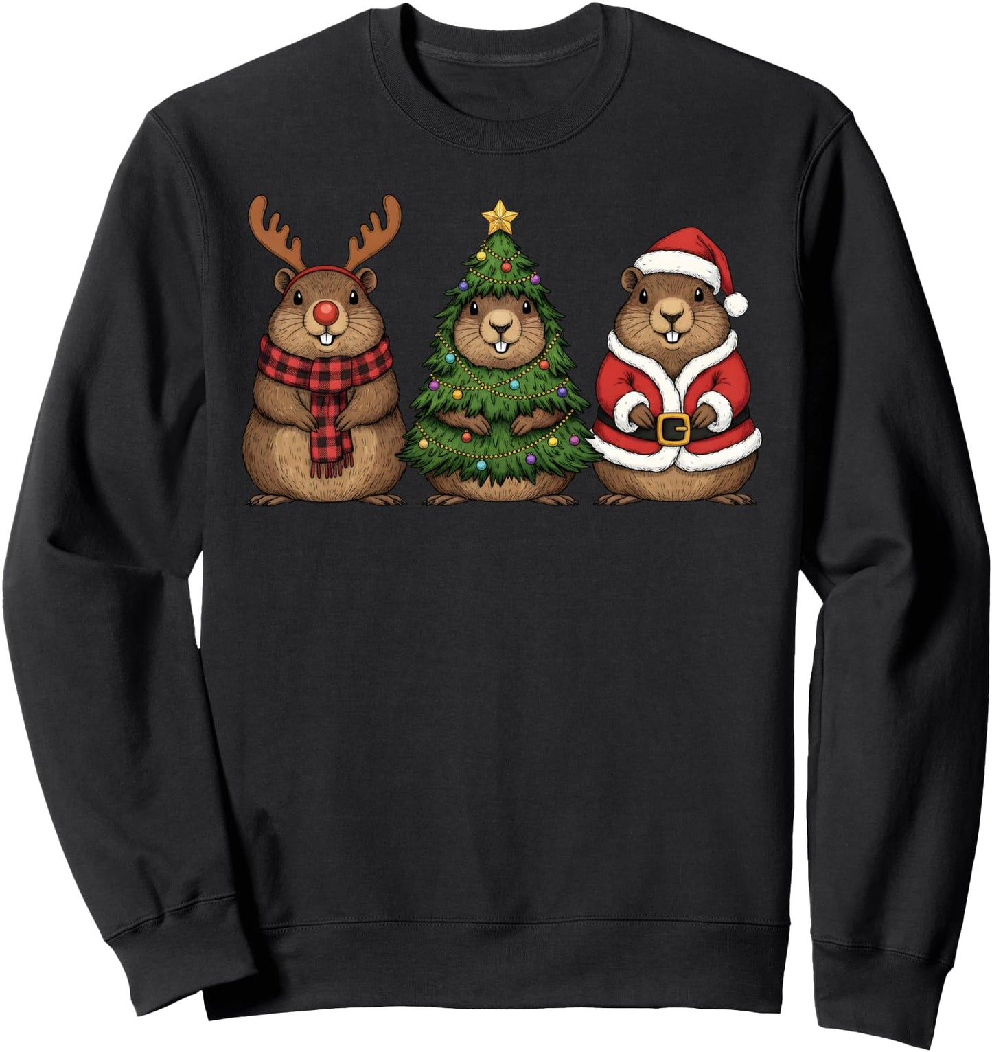 Retro Christmas Groundhog Santa Reindeer Sweatshirt