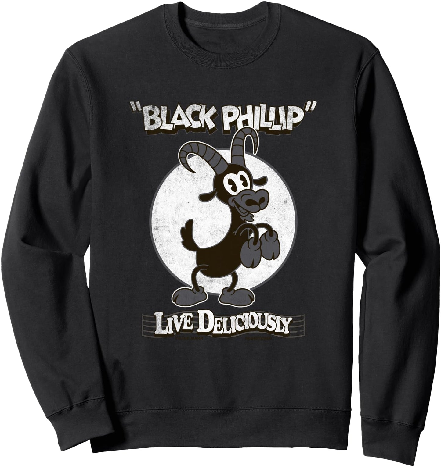 Live Deliciously - Vintage Distressed Cartoon Black Phillip Sweatshirt