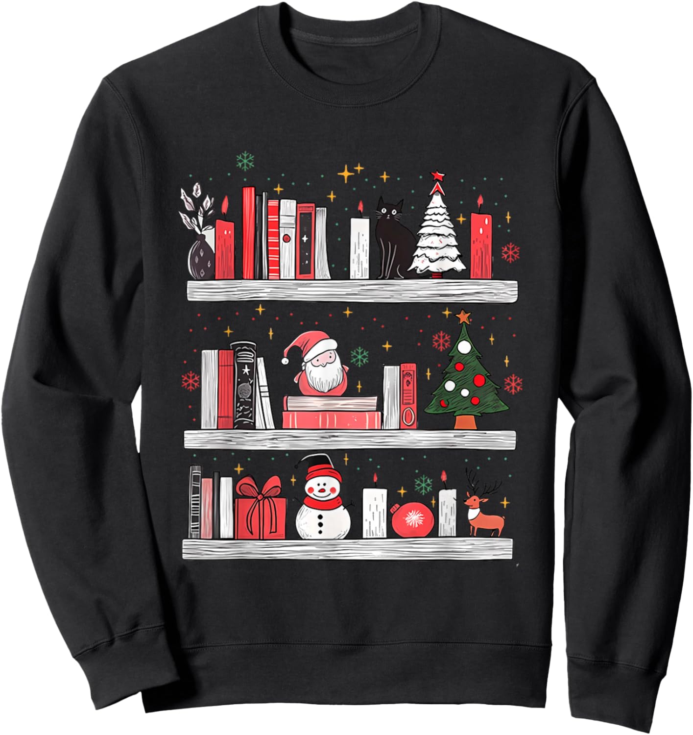 Snowman Book Lover Library Christmas Bookshelf Teacher Xmas Sweatshirt