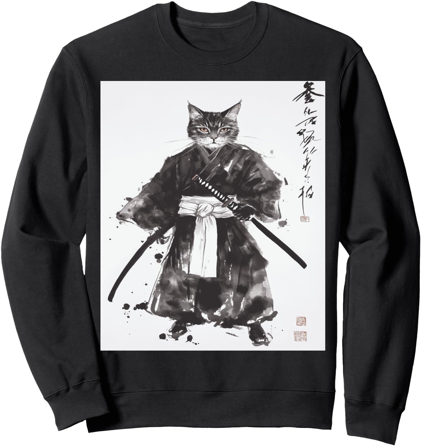 Vintage Samurai Cat ukiyo-e Design Japanese Graphic Cat Art Sweatshirt