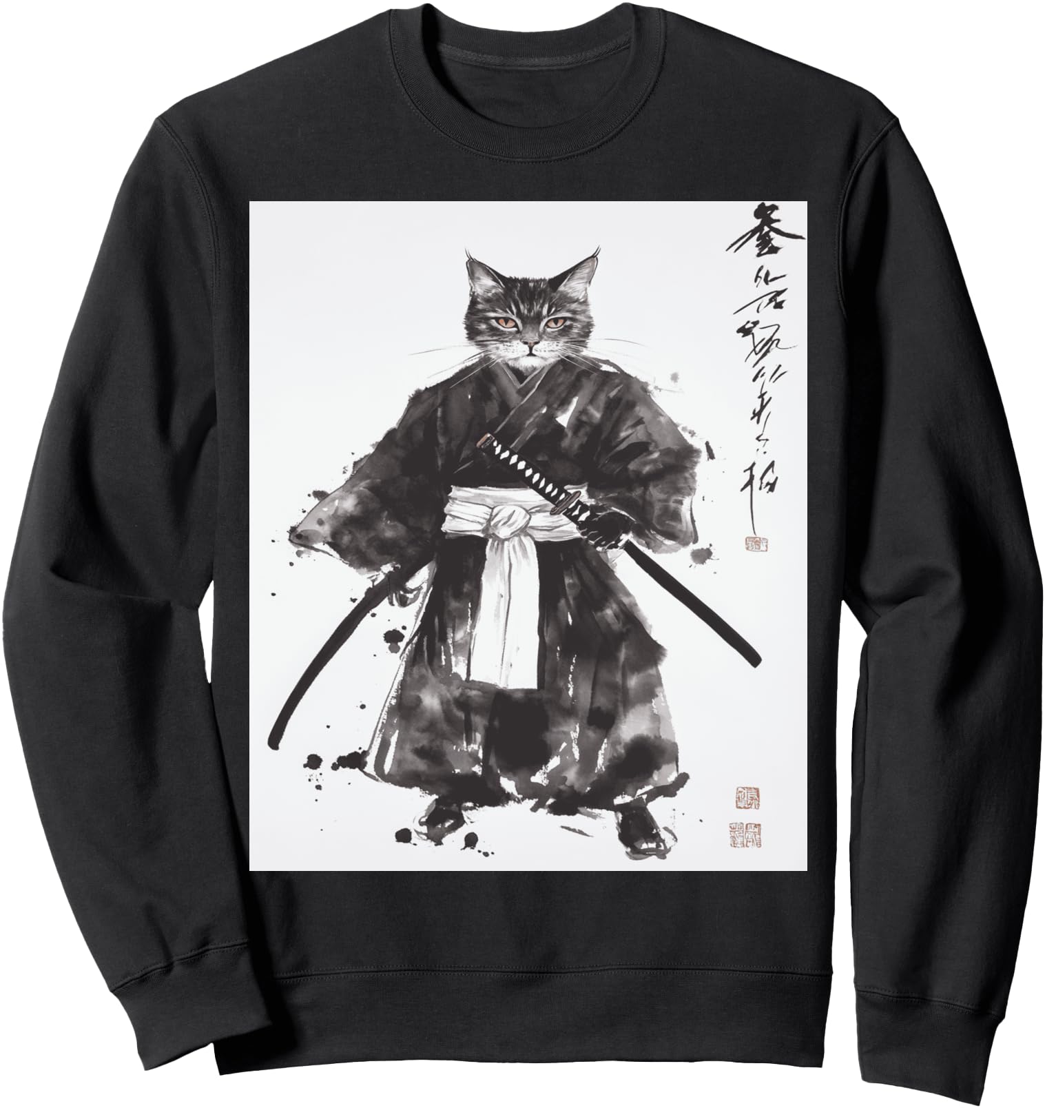 Vintage Samurai Cat ukiyo-e Design Japanese Graphic Cat Art Sweatshirt
