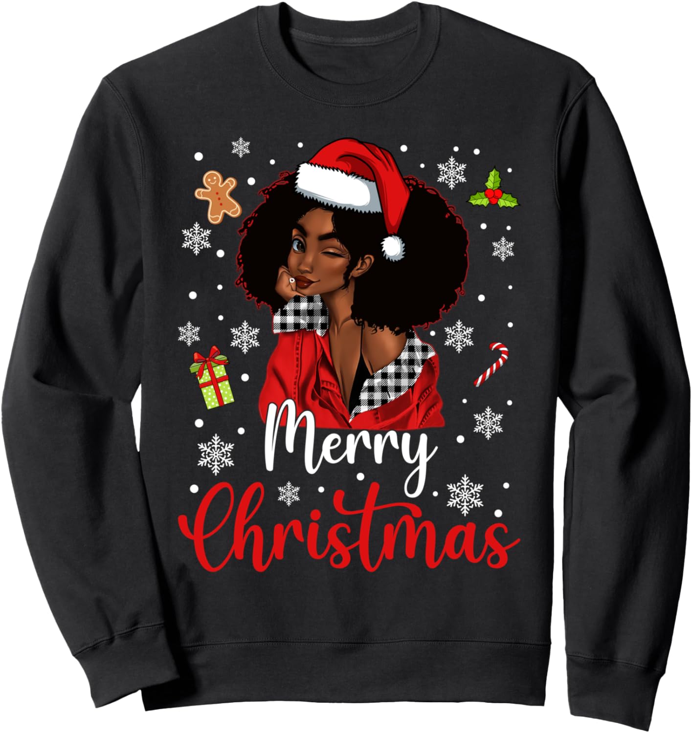 African American Women Afro Girl Black Woman Merry Christmas Sweatshirt