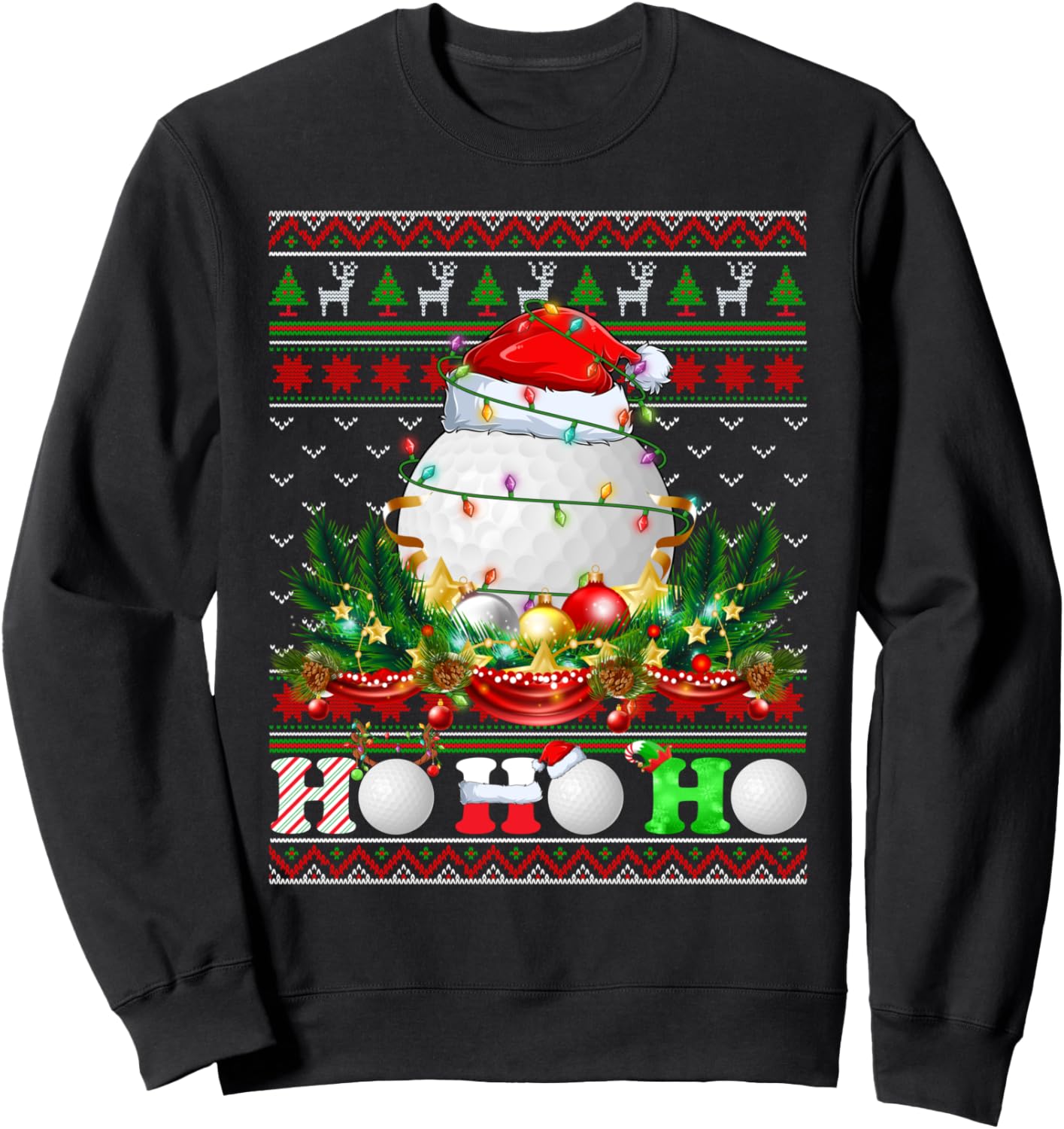 Funny Golf Ball Xmas Tree Lights Ugly Christmas Sweater Sweatshirt
