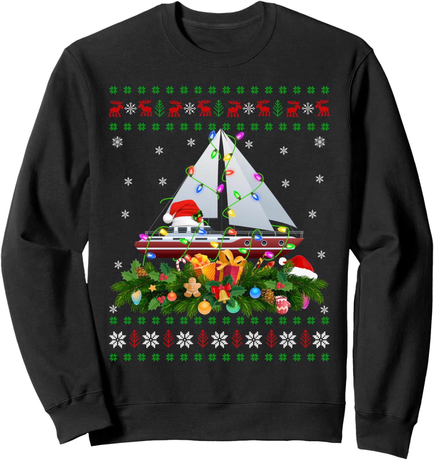 Funny Xmas Lighting Tree Santa Ugly Sailing Boat Christmas Sweatshirt