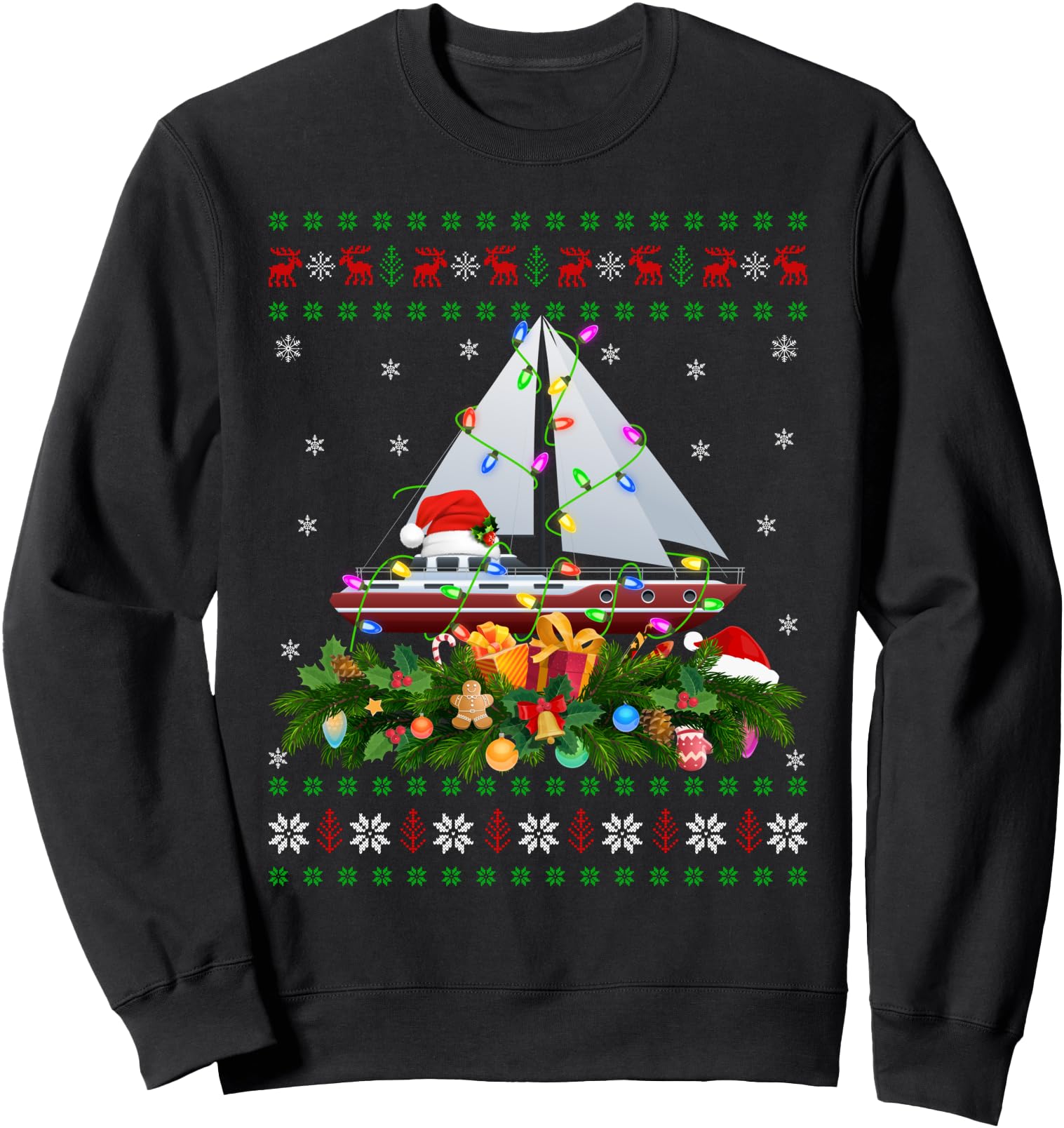 Funny Xmas Lighting Tree Santa Ugly Sailing Boat Christmas Sweatshirt