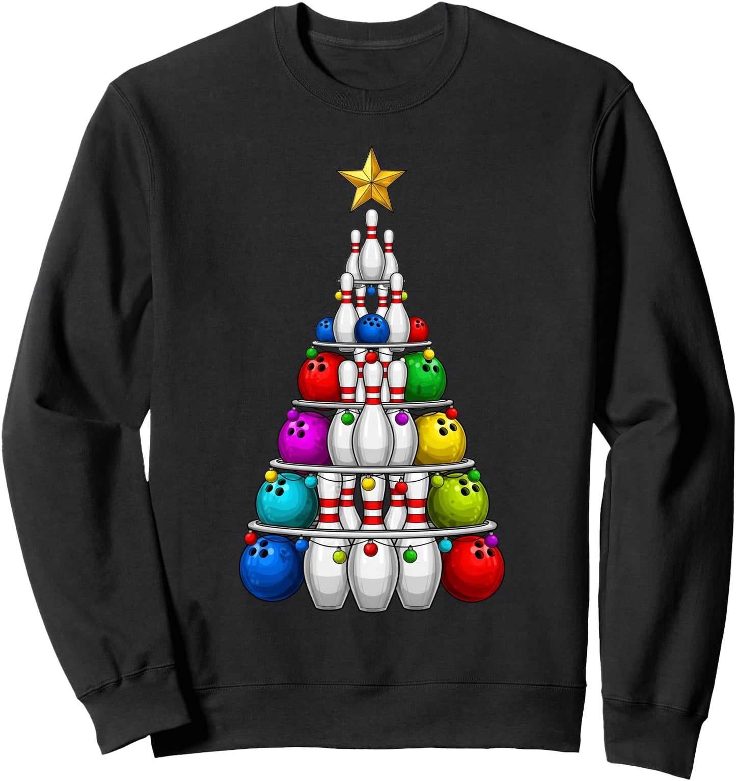 Funny Bowling Christmas Tree Lights Xmas Boys Men Bowler Sweatshirt