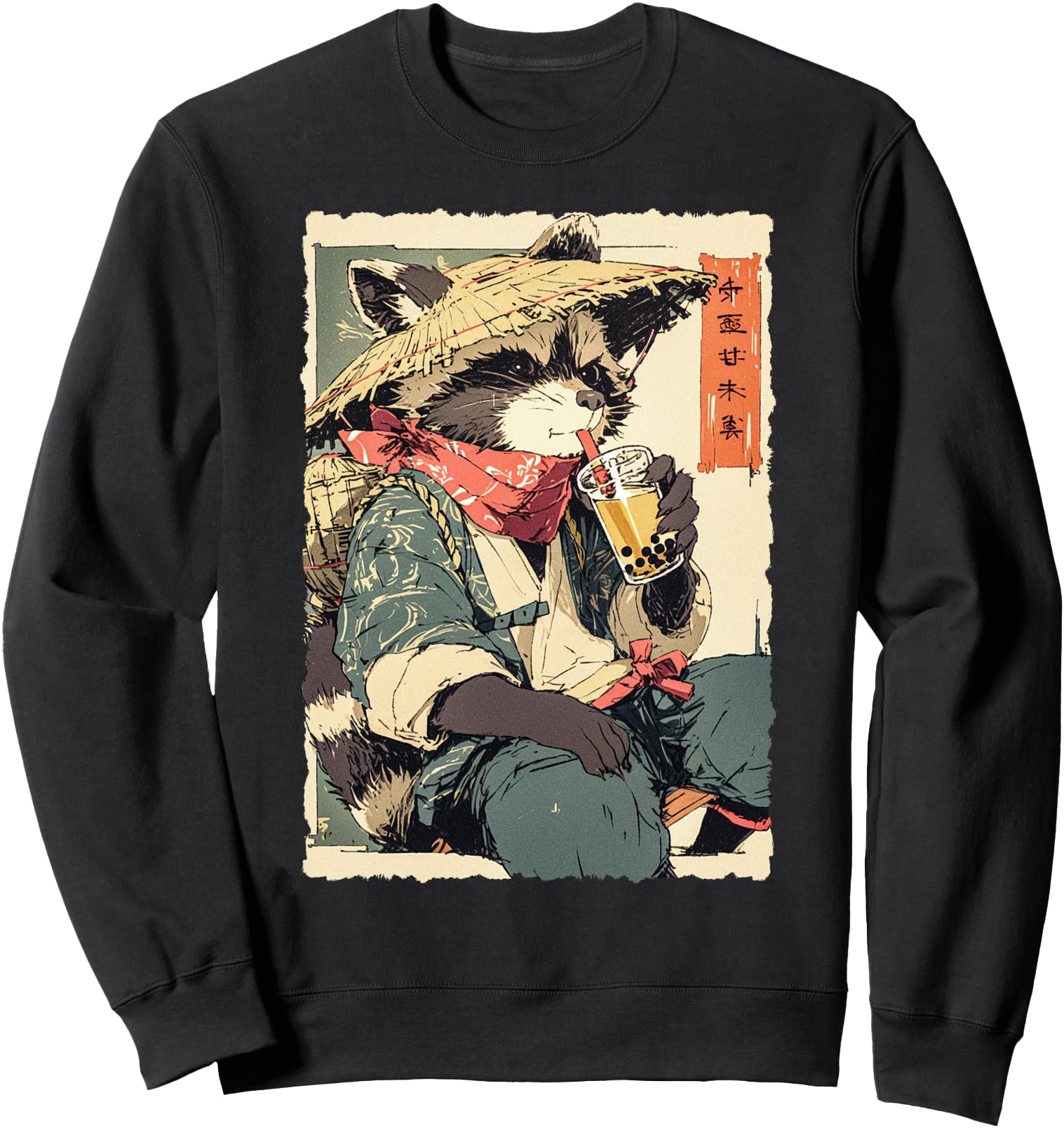 Funny Bubble Boba Tea Cute Japanese Kawaii Anime Raccoon Sweatshirt