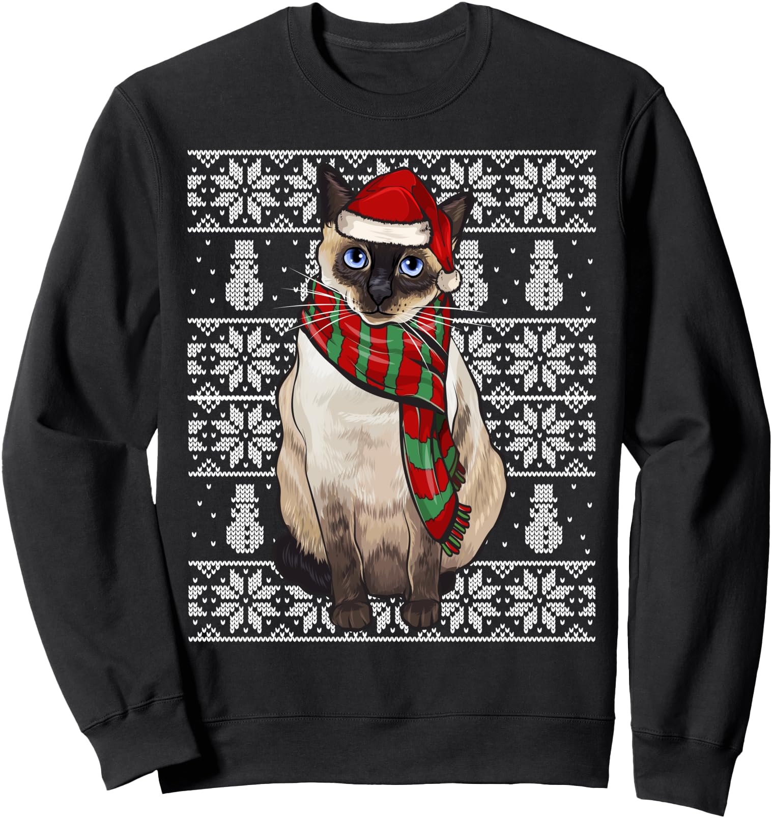 Santa Hat Xmas Siamese Cat Ugly Christmas Sweatshirt