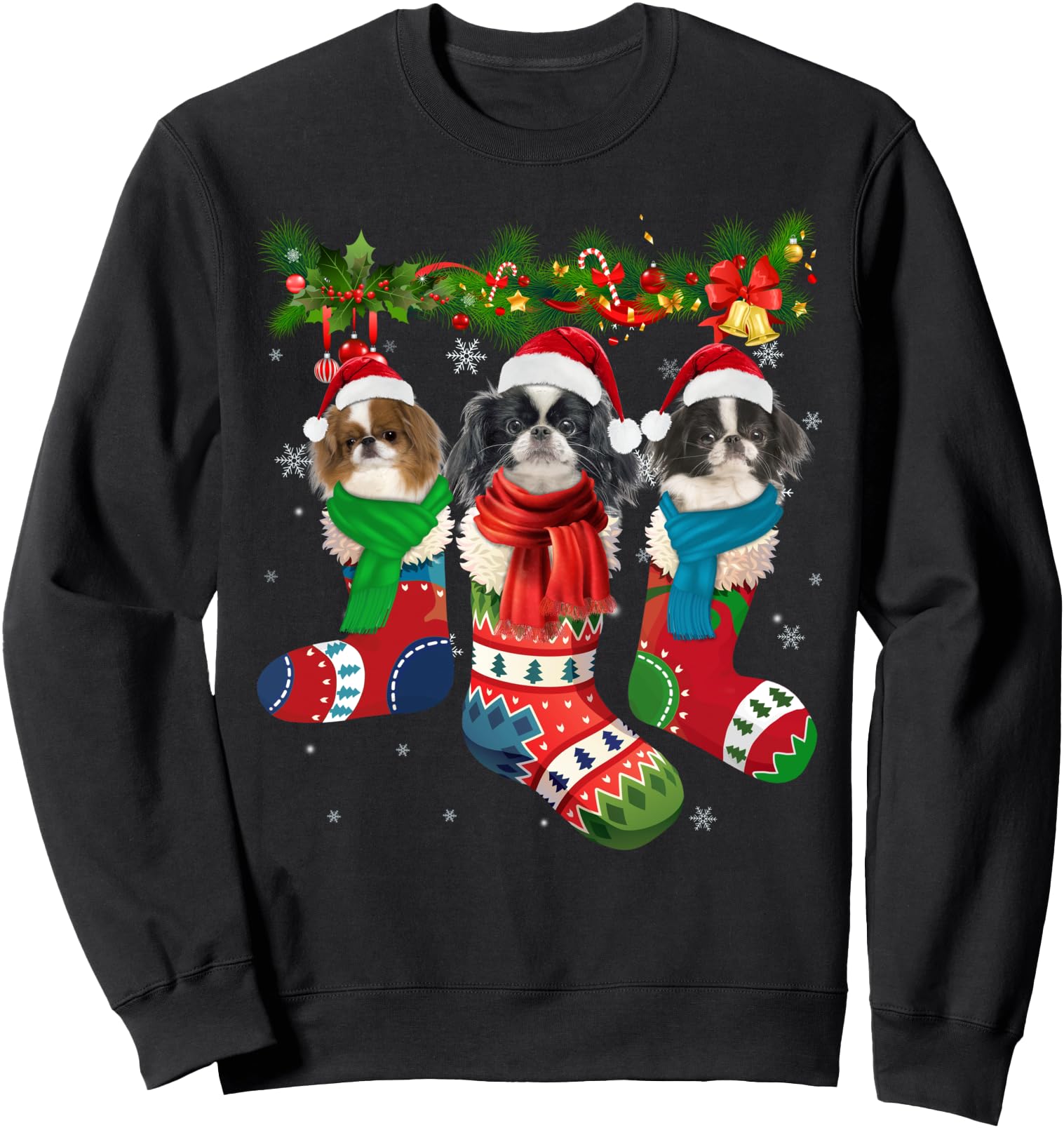 Japanese Chin In Christmas Socks Sweatshirt