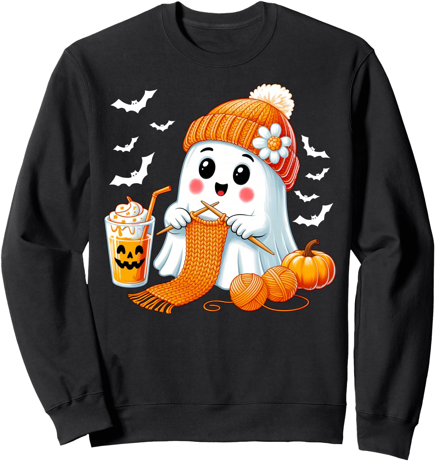 Ghost Crochet Crocheting Knitting Coffee Women Halloween Sweatshirt