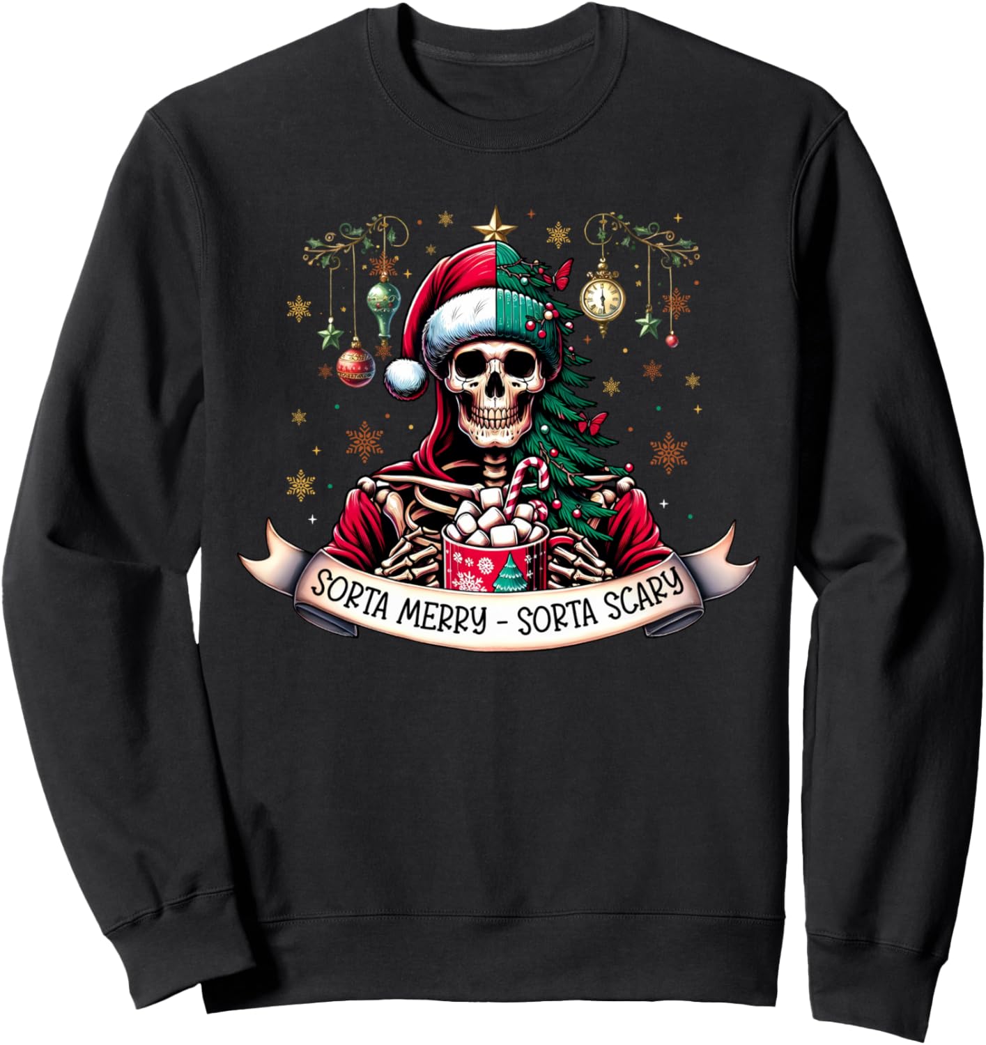 Sorta Merry Sorta Scary Skeleton Hot Cocoa Christmas Pajamas Sweatshirt