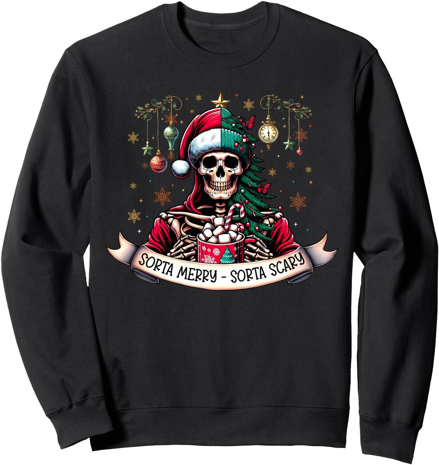 Sorta Merry Sorta Scary Skeleton Hot Cocoa Christmas Pajamas Sweatshirt