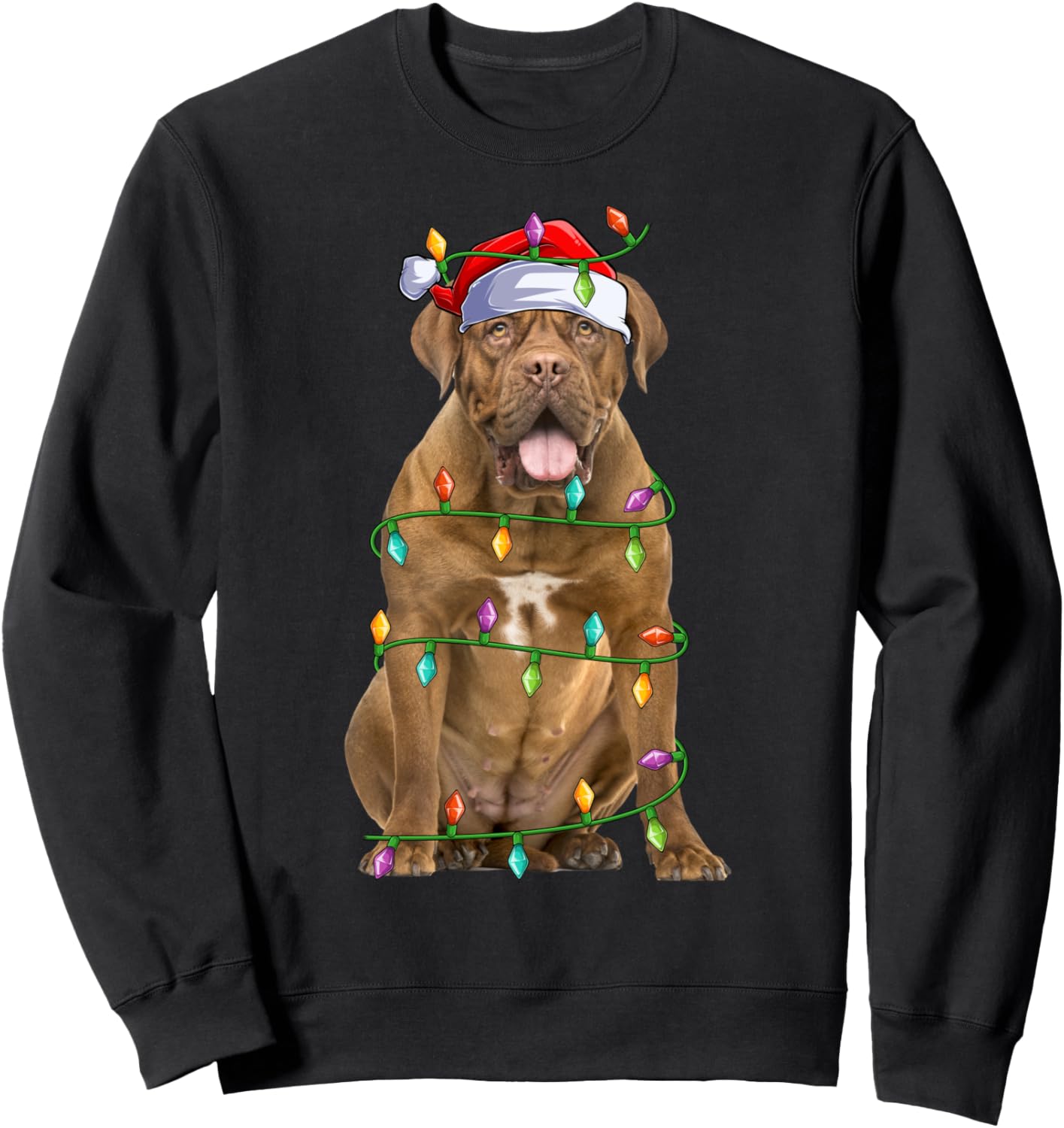 Xmas Lights Santa Hat Dogue De Bordeaux Dog Christmas Sweatshirt