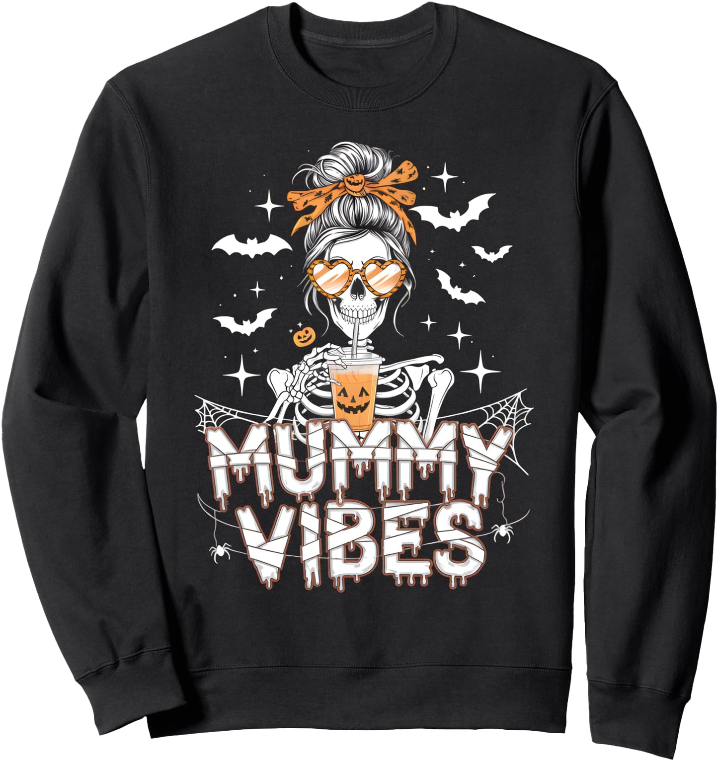 Mummy Vibes Halloween Coffee Funny Skeleton Mother Mom Quote Sweatshirt
