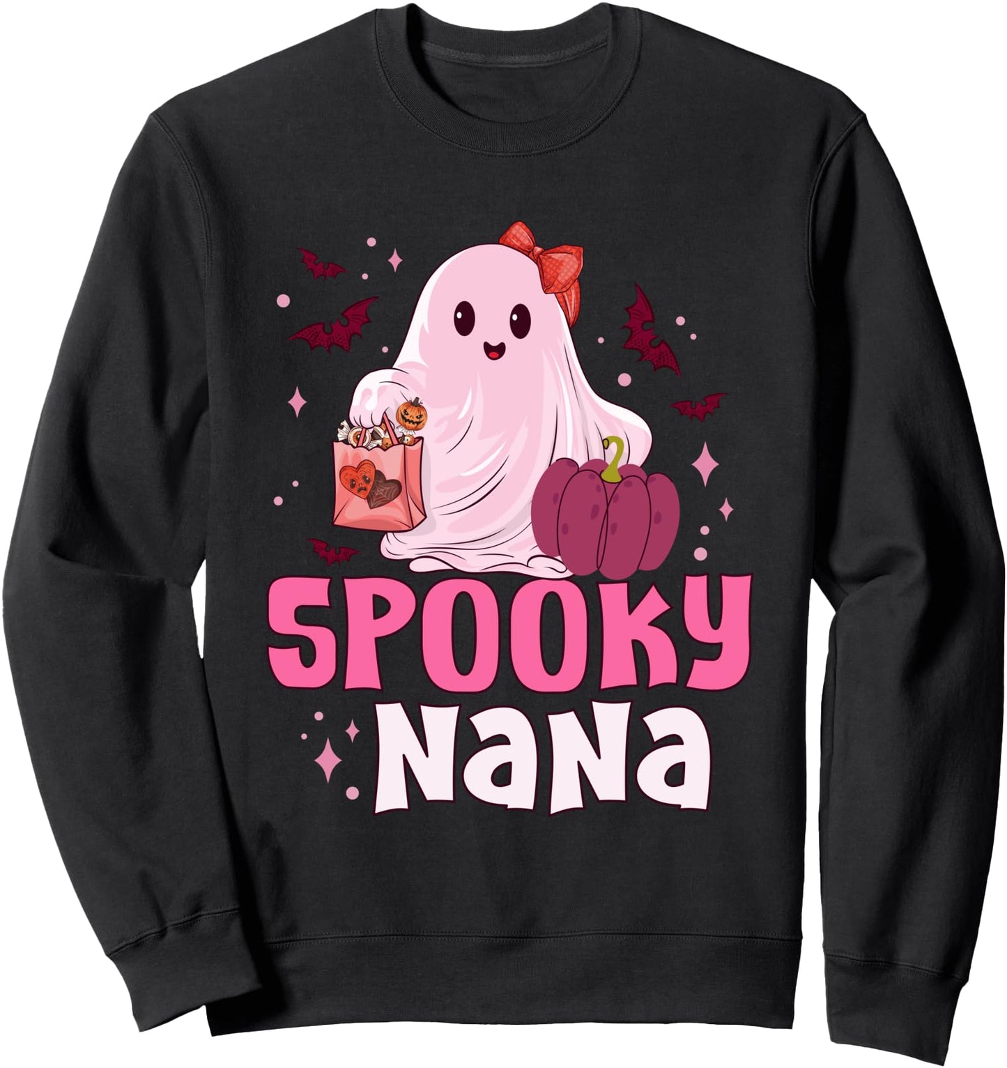 Spooky Nana Cute Boo Ghost Pink Bow Halloween Costume Women Sweatshirt