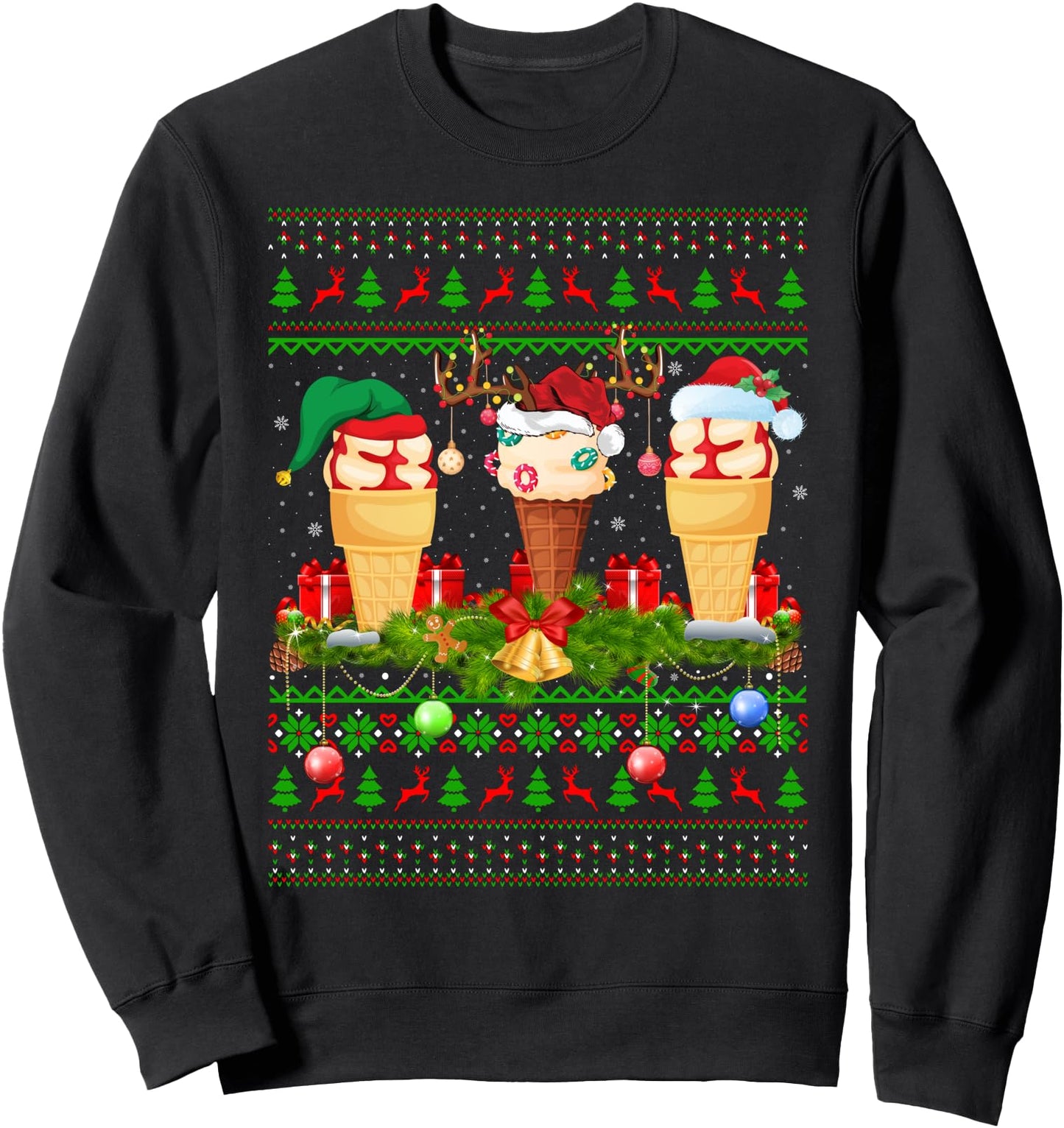 Funny Ice Cream Lover Xmas Santa Ugly Ice Cream Christmas Sweatshirt
