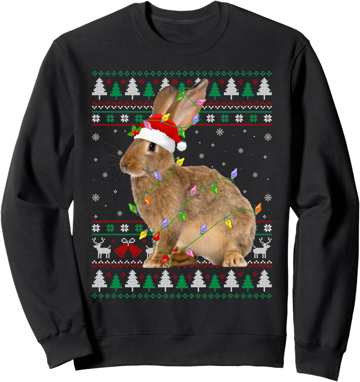 Rabbit Bunny Christmas Lights Ugly Sweater Santa Funny Xmas Sweatshirt